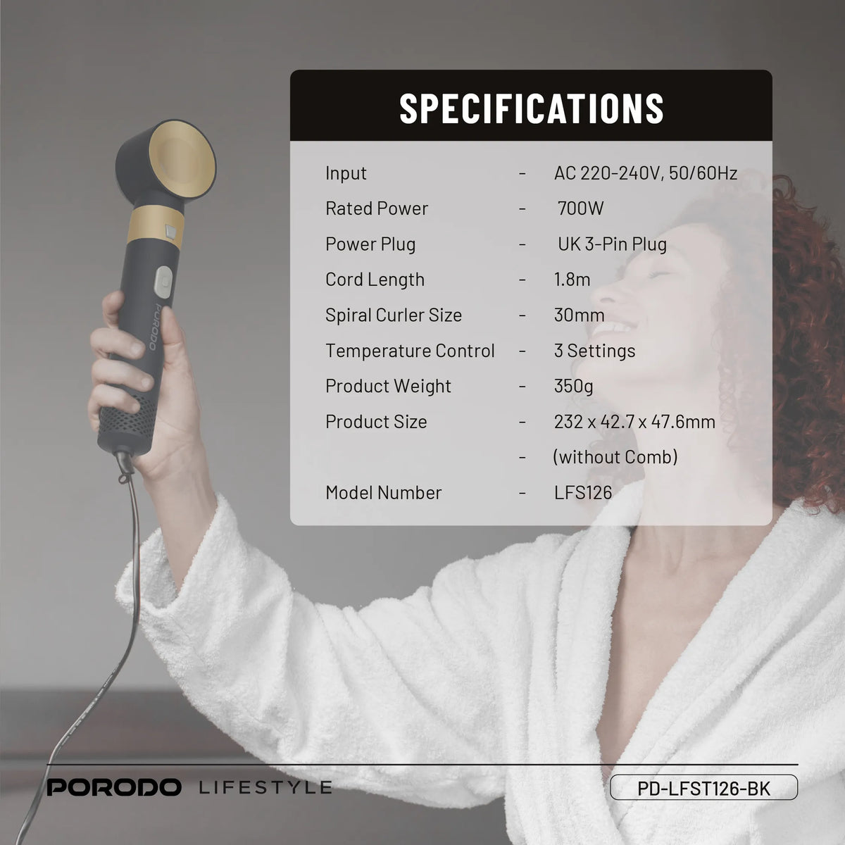 Porodo Lifestyle 600W 5-in-1 Hot Air Hair Styler with 360° Cord – Black-5