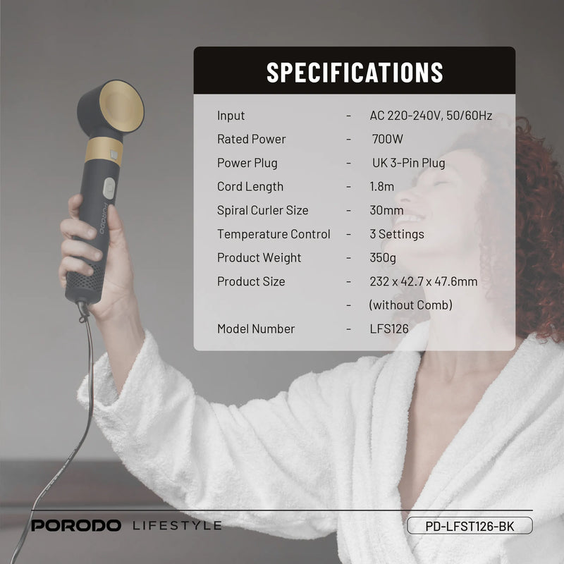 Porodo Lifestyle 600W 5-in-1 Hot Air Hair Styler with 360° Cord – Black-5