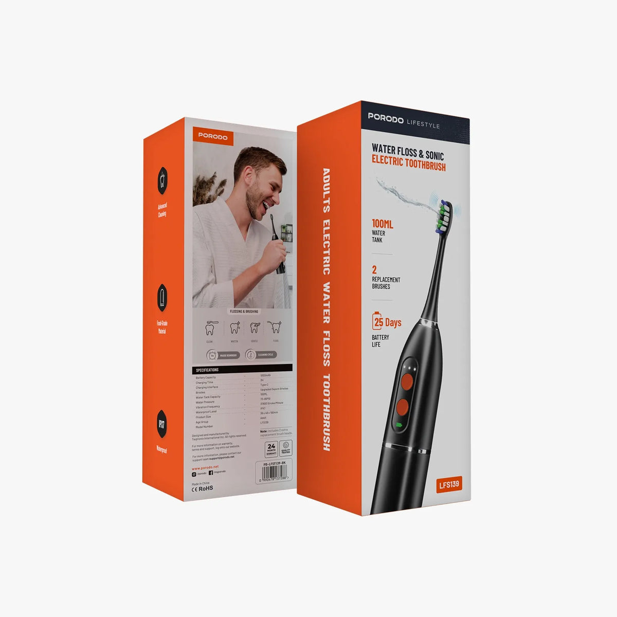 Porodo Lifestyle Water Floss & Sonic Electric Toothbrush 1000mAh IPX7-1