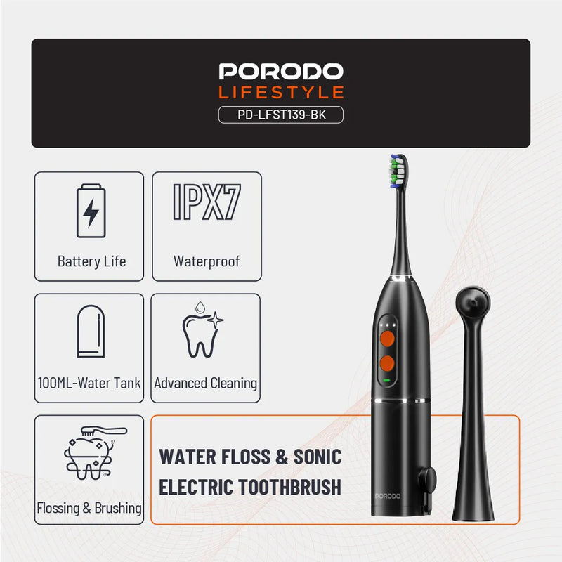 Porodo Lifestyle Water Floss & Sonic Electric Toothbrush 1000mAh IPX7-3