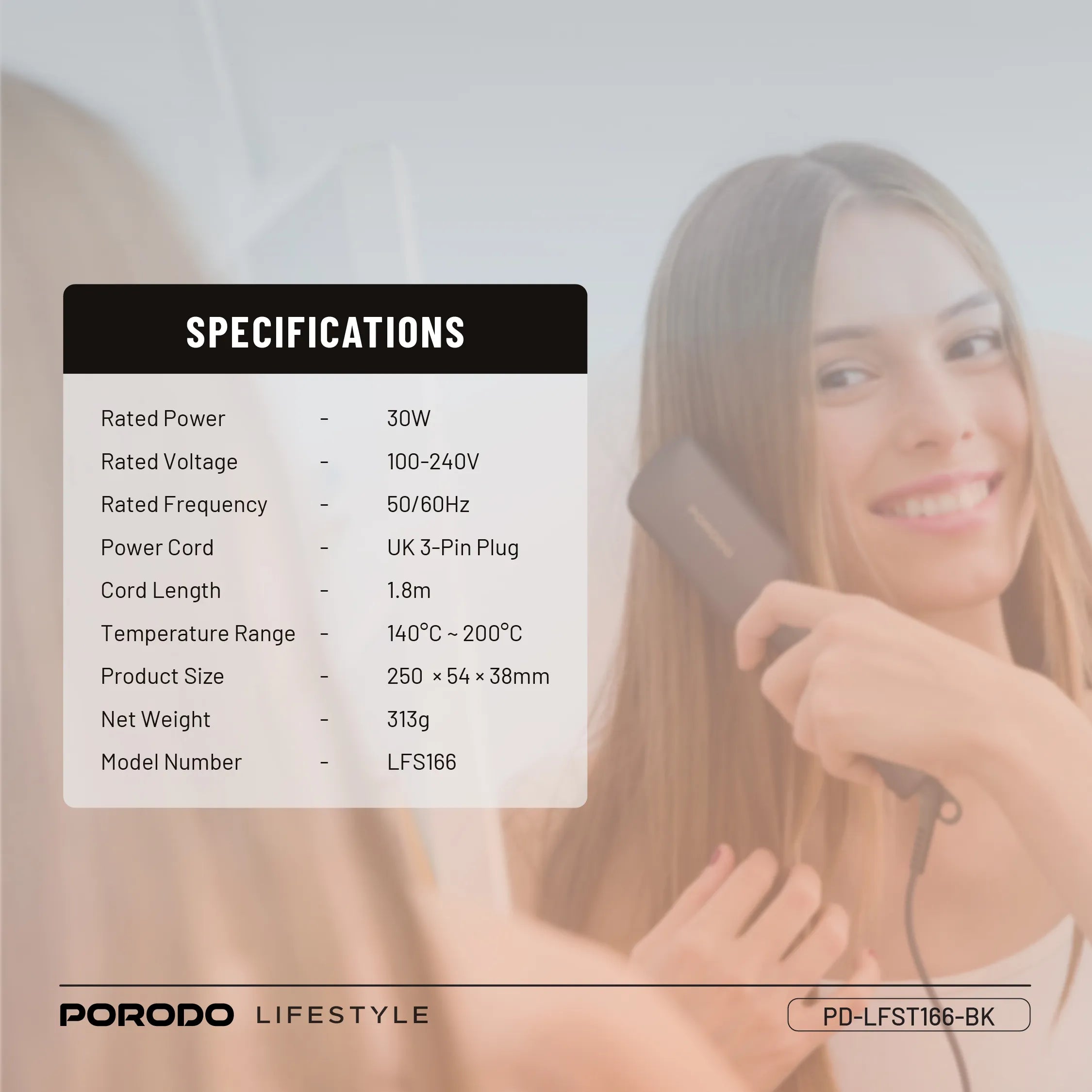 Porodo Lifestyle 30W Electric Heated Hair Straightening Brush – Black