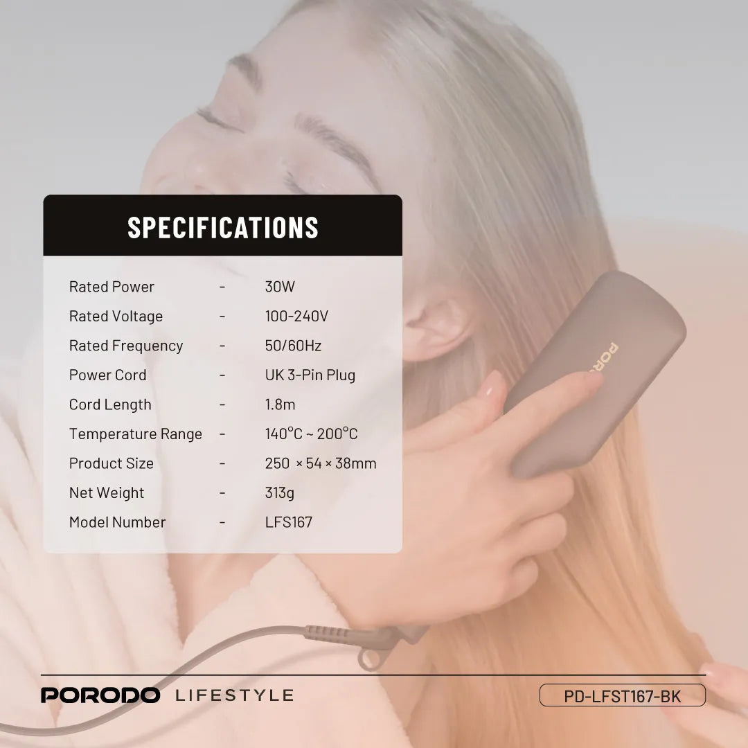 Porodo Lifestyle Electric Heated Hair Straightener Comb 33W with 5 Temperature Settings