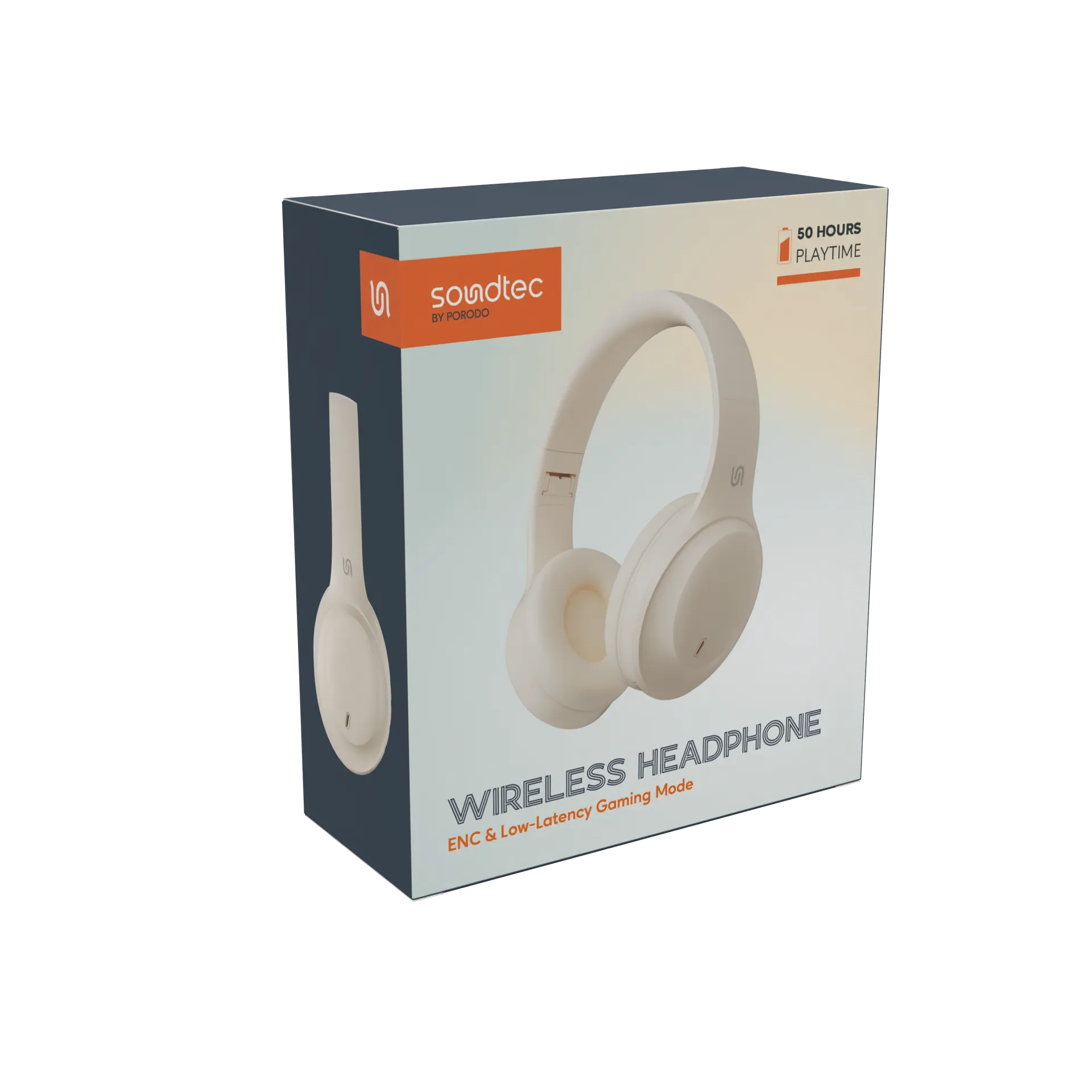 سماعات Porodo Soundtec Primo اللاسلكية مع ENC ووضع الألعاب منخفض التأخير – أسود / بيج