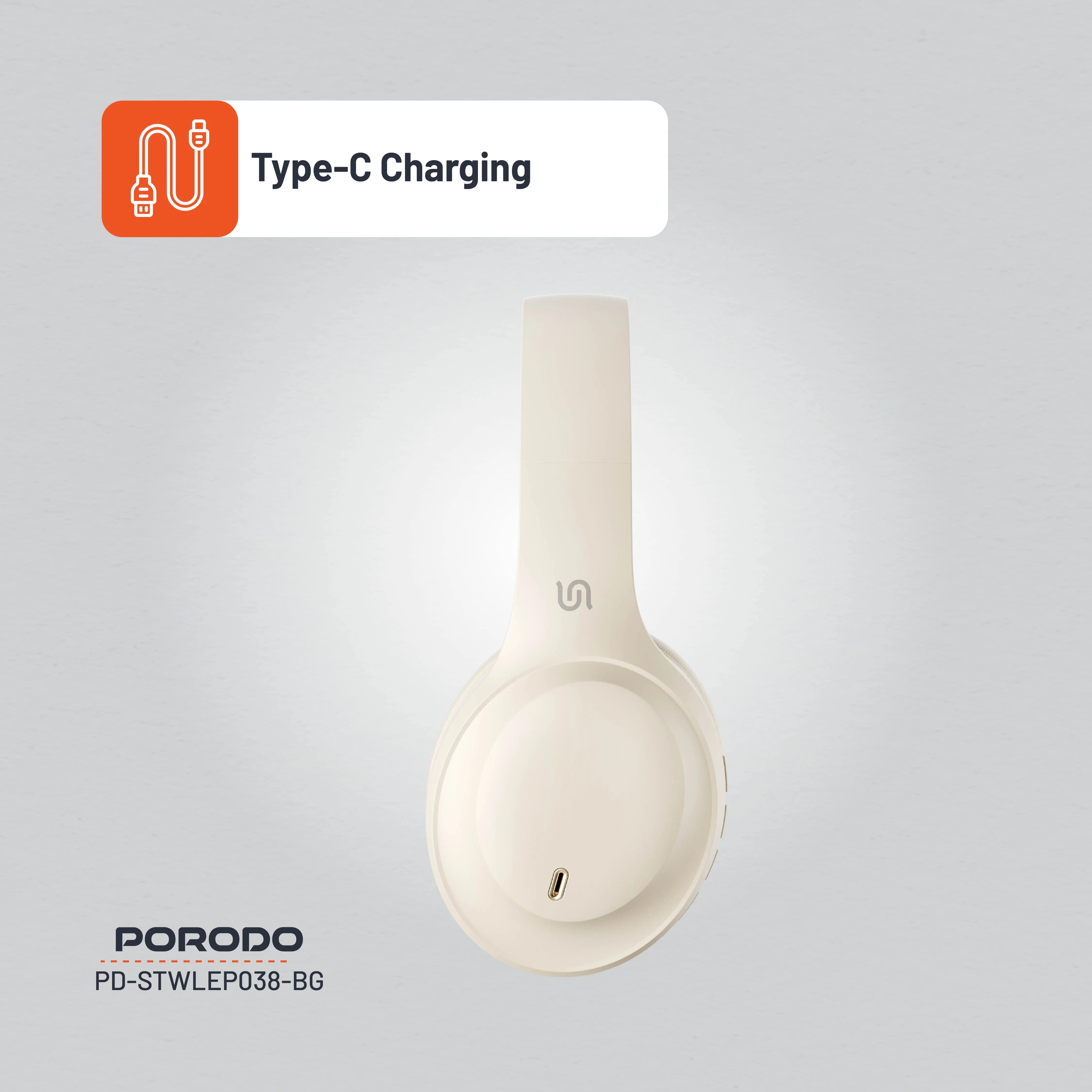 سماعات Porodo Soundtec Primo اللاسلكية مع ENC ووضع الألعاب منخفض التأخير – أسود / بيج