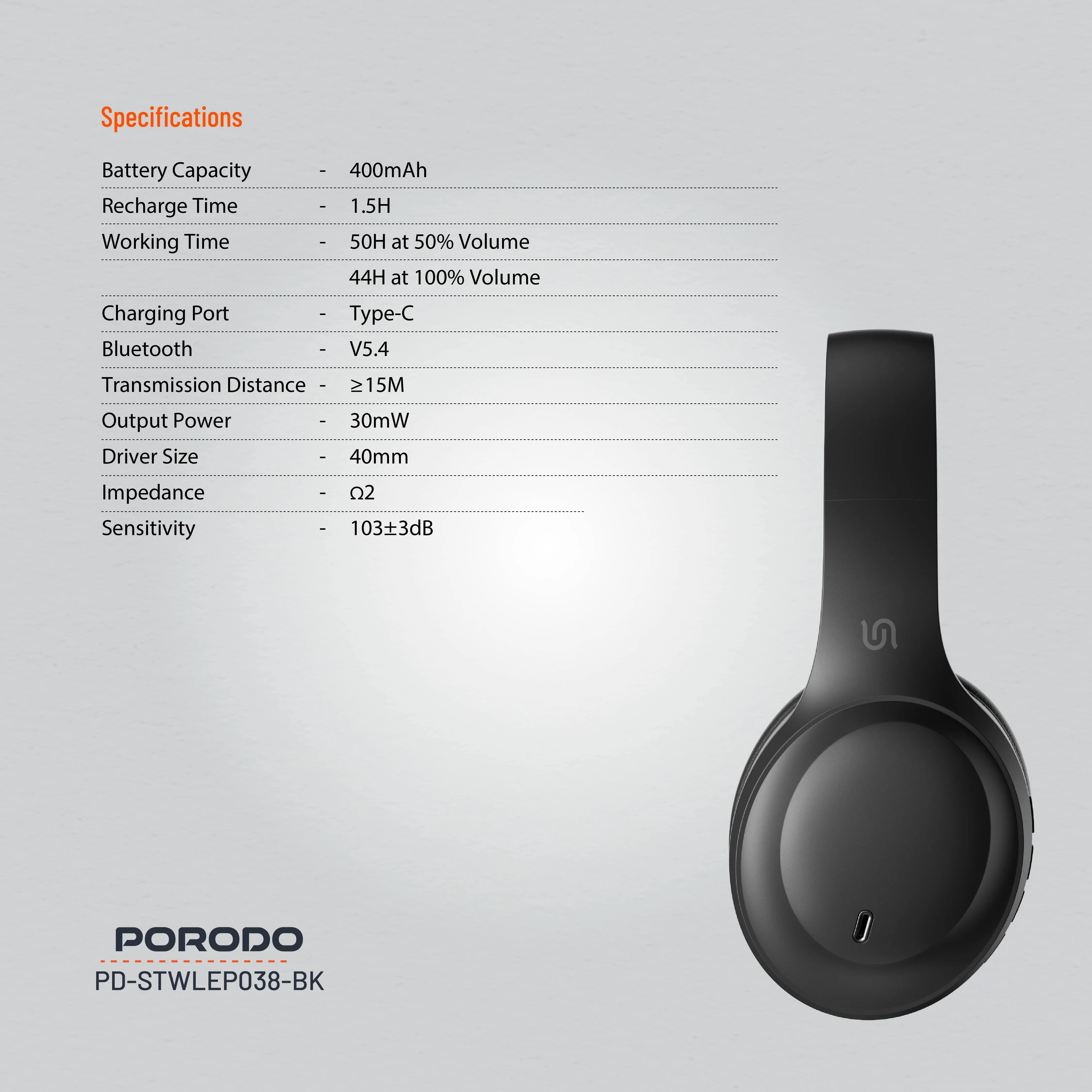 سماعات Porodo Soundtec Primo اللاسلكية مع ENC ووضع الألعاب منخفض التأخير – أسود / بيج