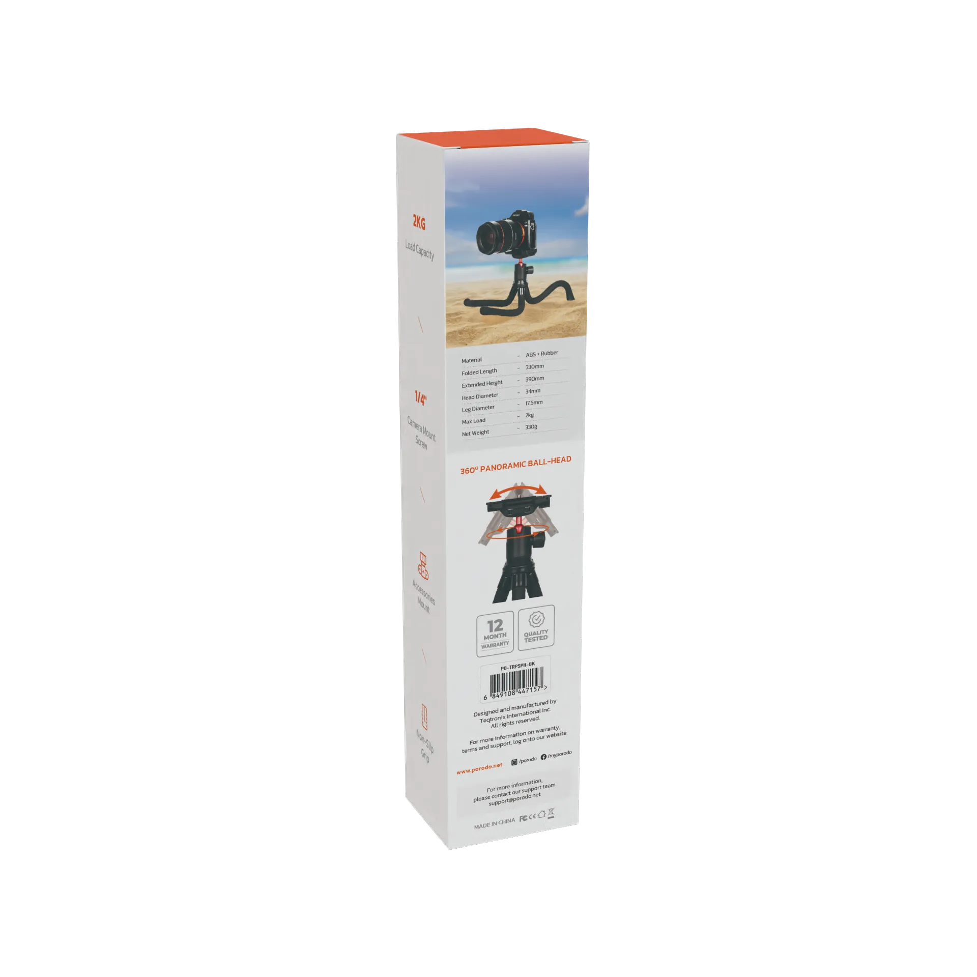 Porodo Flexible Foldable & Extendable Tripod with Phone Holder – Black