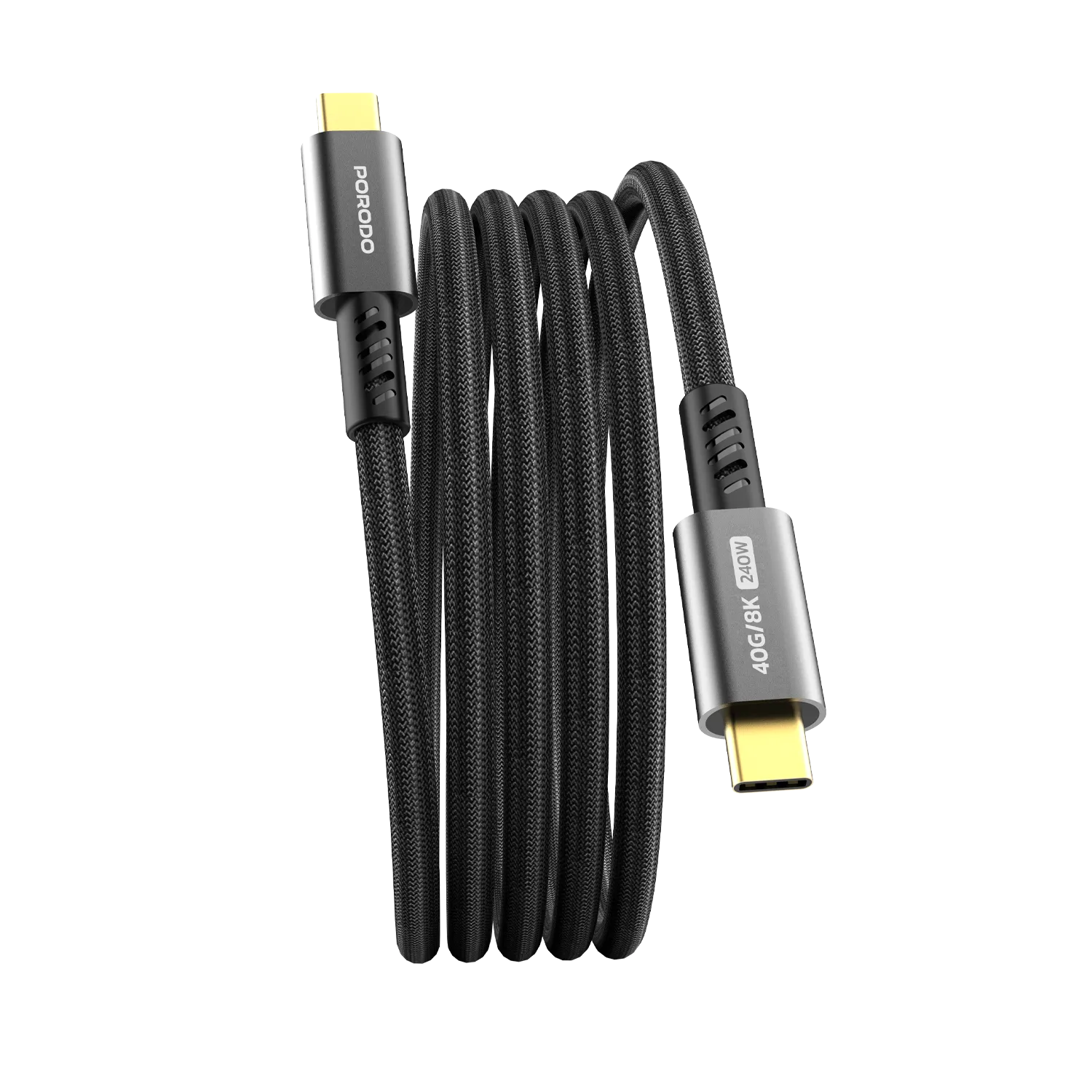 Porodo Woven USB-C to USB-C Cable 240W 40Gbps 8K 60Hz – Black