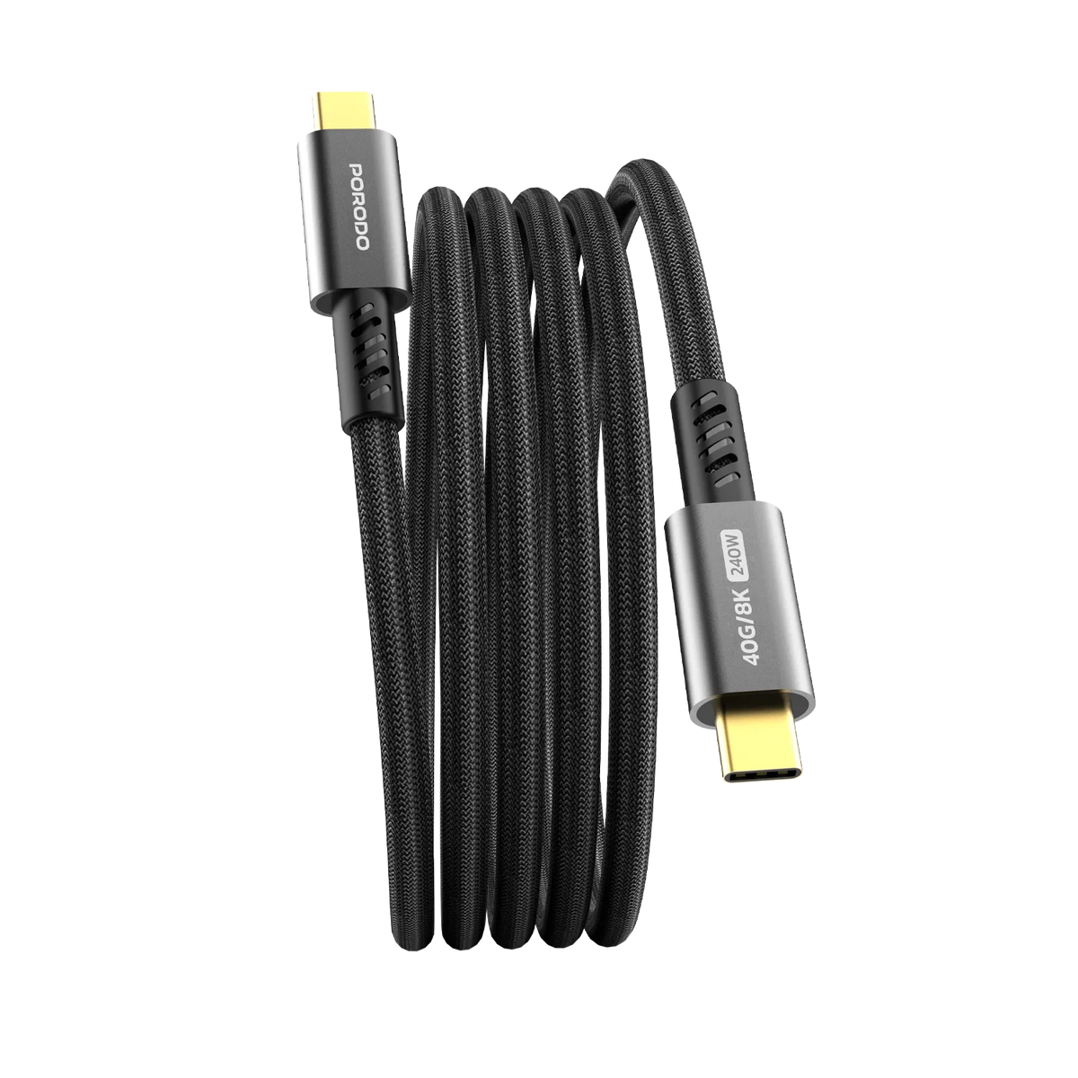 Porodo Woven USB-C to USB-C Cable 240W 40Gbps 8K 60Hz – Black-2
