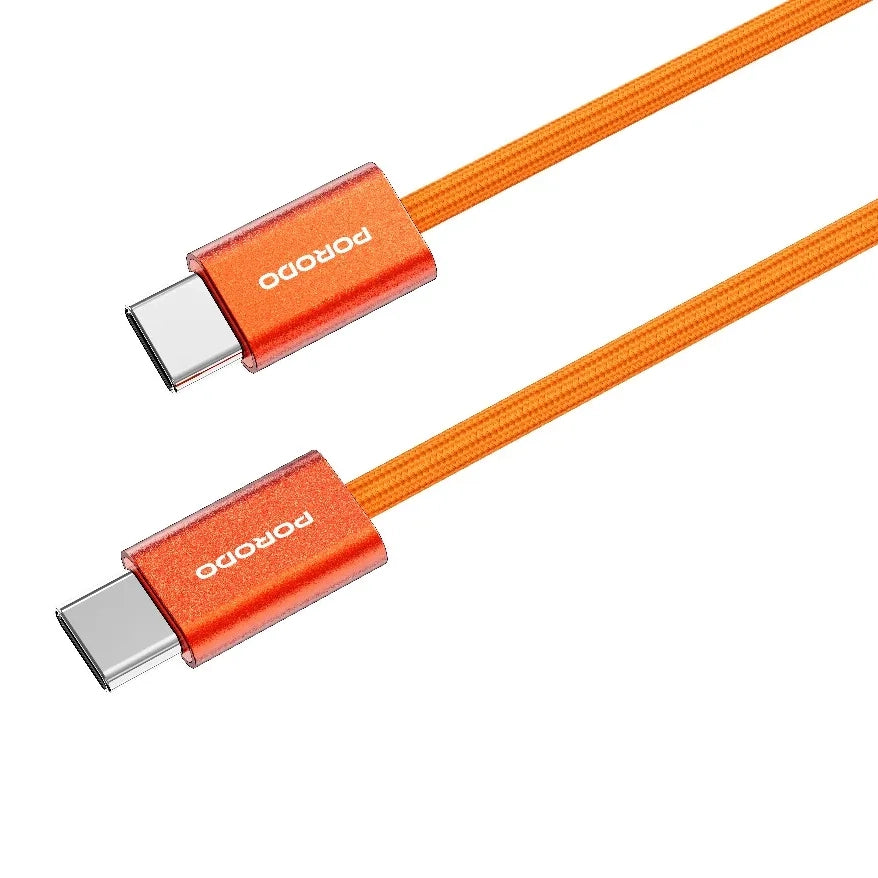 60W Braided USB-C to USB-C Fast Charging Cable – Orange - Porodo