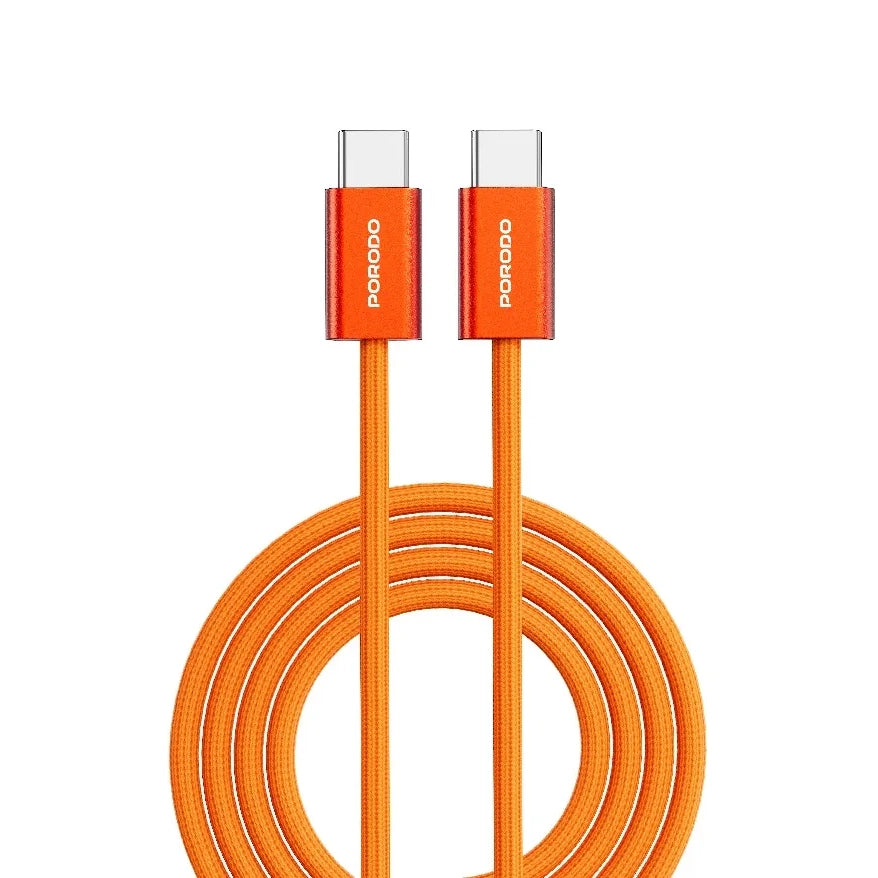 60W Braided USB-C to USB-C Fast Charging Cable – Orange - Porodo