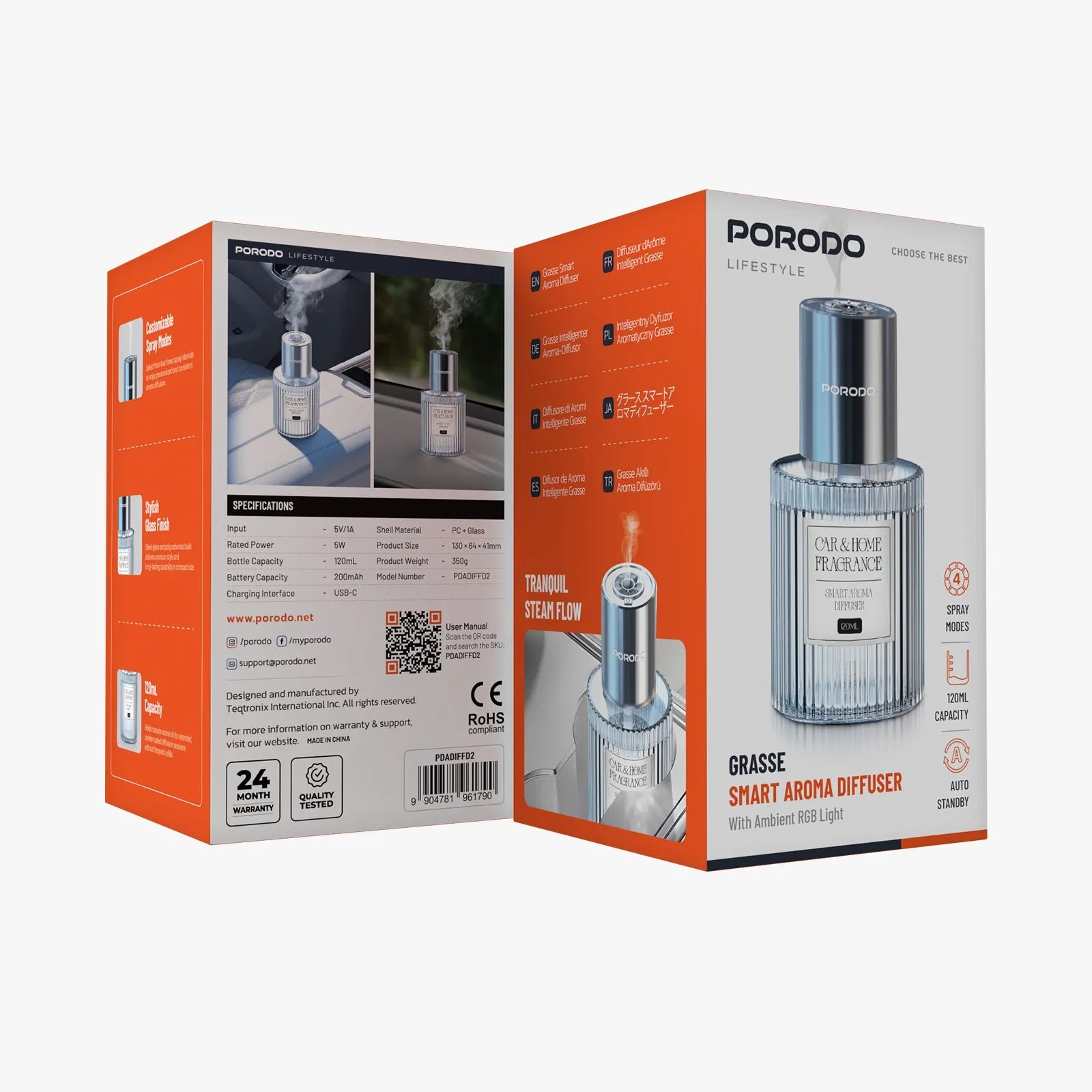 Smart Aroma Diffuser 120ML Car & Home Fragrance – Porodo – Silver