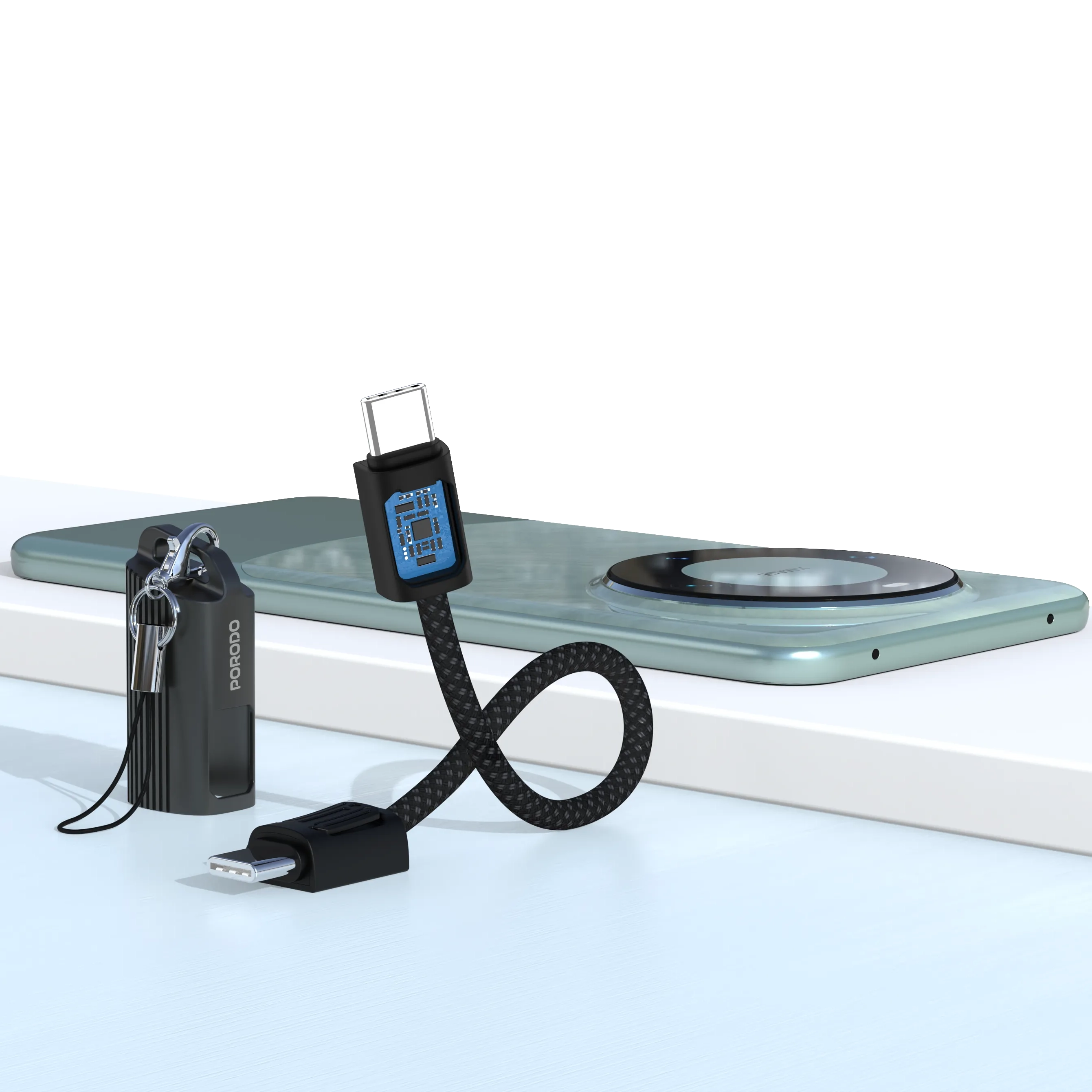 كابل بورودو ChargeLoop ميدالية مفاتيح USB-C إلى USB-C شحن سريع 60 واط – أسود