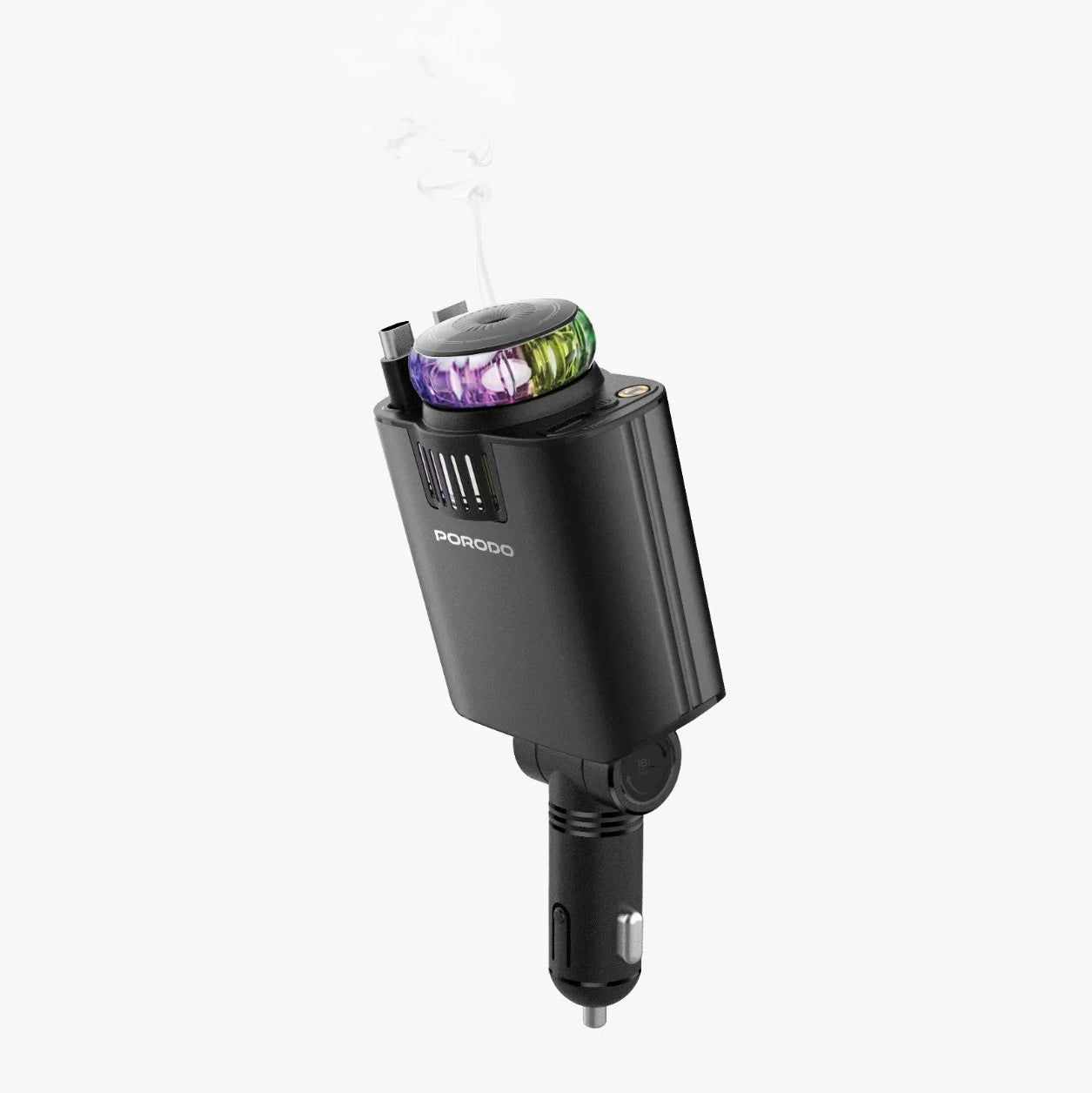 Fast Car Charger 120W with Aroma Diffuser & RGB Lighting, Dual Charging Ports – Porodo
