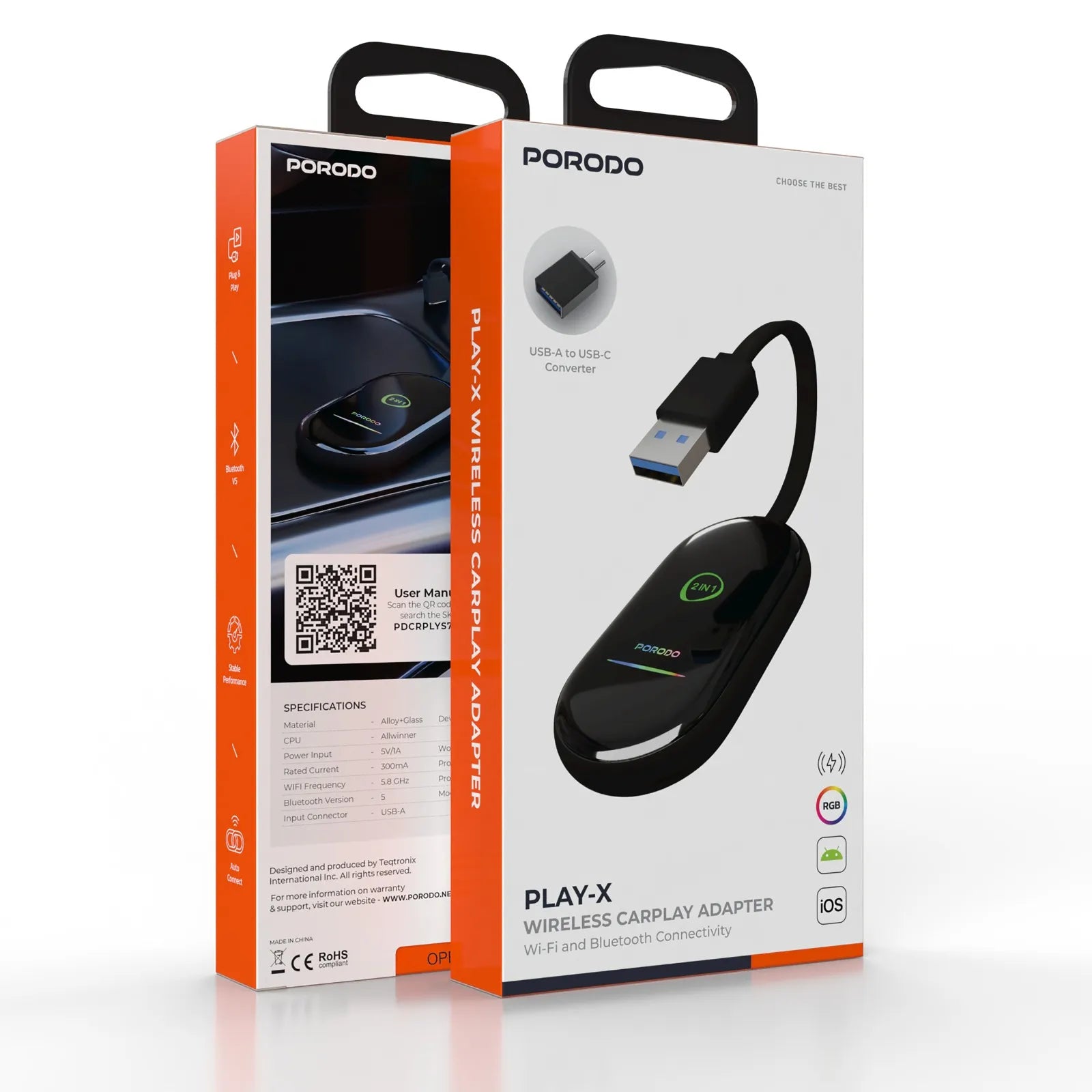 Play-X Wireless CarPlay & Android Auto Adapter – Porodo