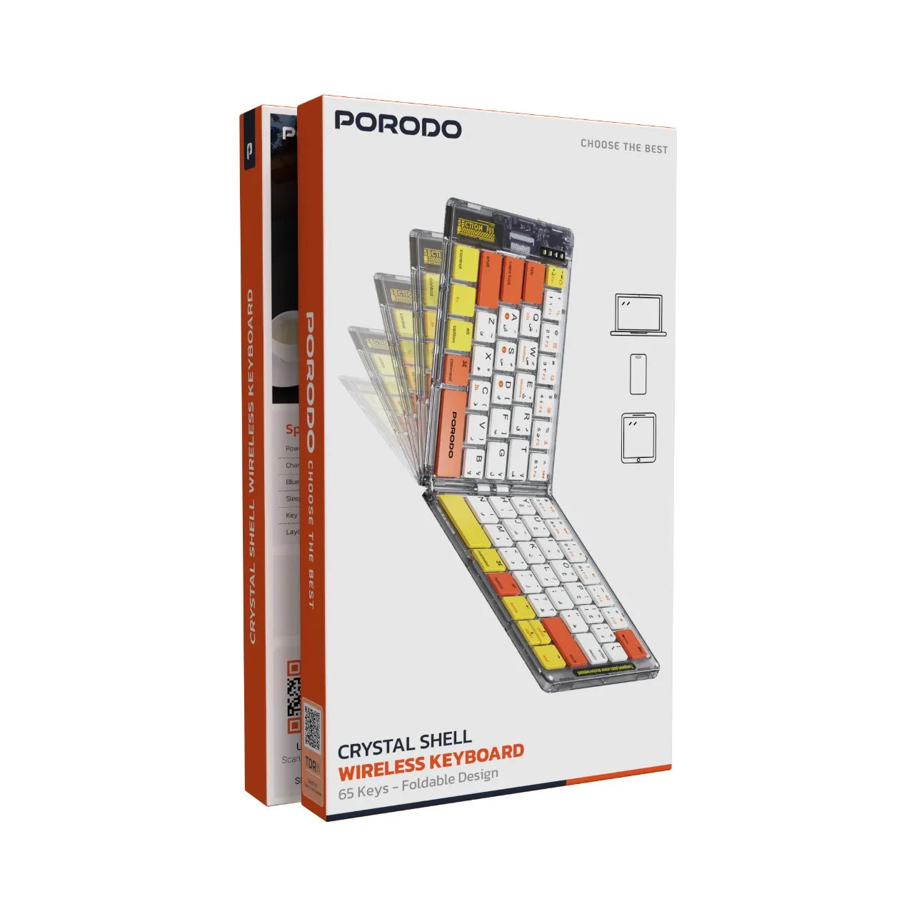 Porodo Crystal Shell Transparent Bluetooth Folding Keyboard - White