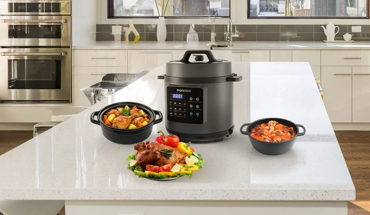قدر ضغط كهربائي متعدد الاستخدام 6 لتر 1300W بشاشة رقمية ملونة – بورودو Porodo Pressure Cooker