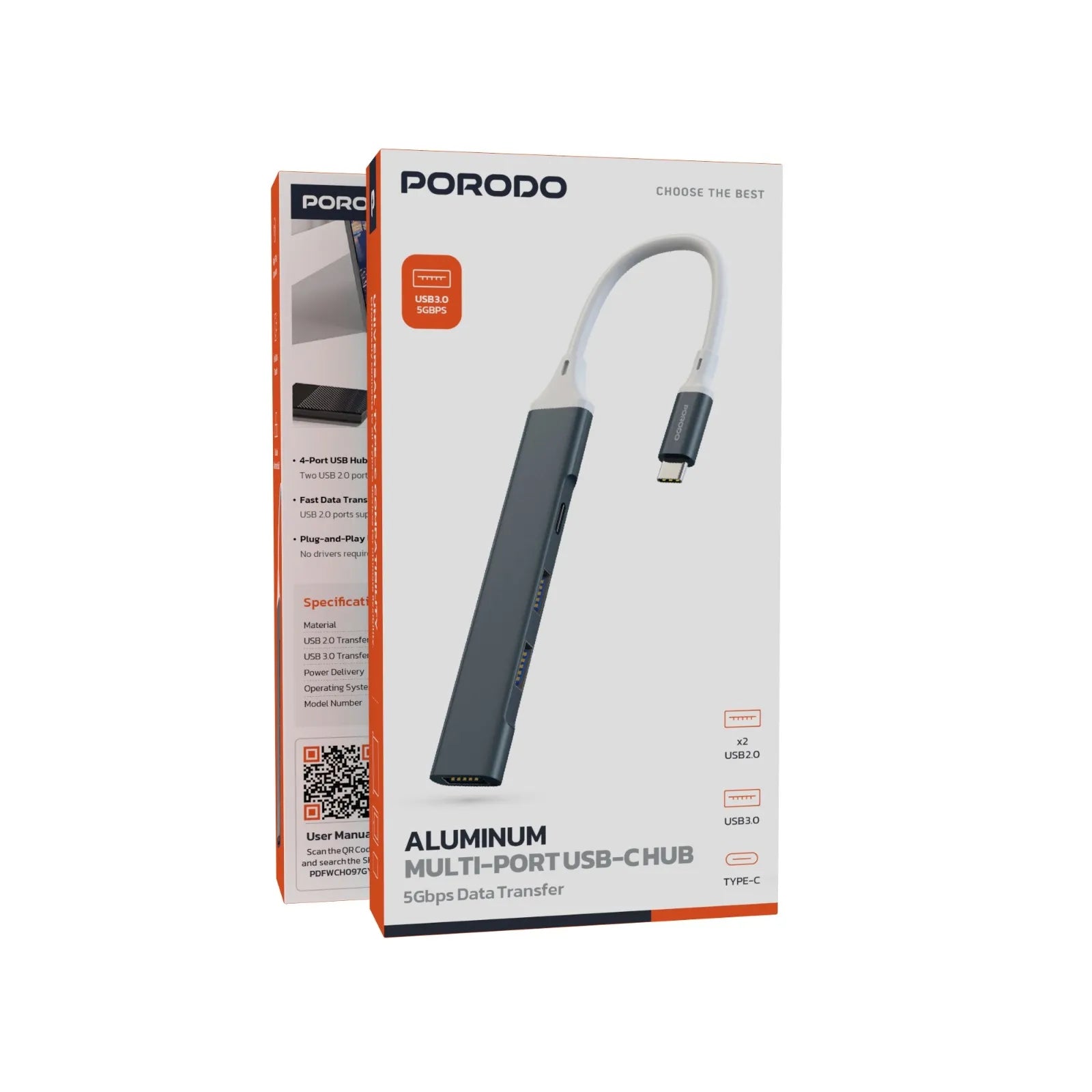 موزع منافذ Type-C متعدد 4 في 1 بسرعة 5Gbps هيكل ألمنيوم – بورودو Porodo Play-X