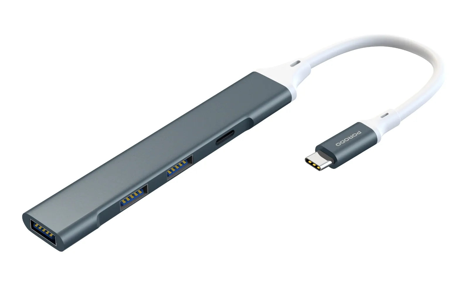 Porodo Play-X 4-in-1 Type-C Hub Aluminum Multi-Port USB Adapter 5Gbps