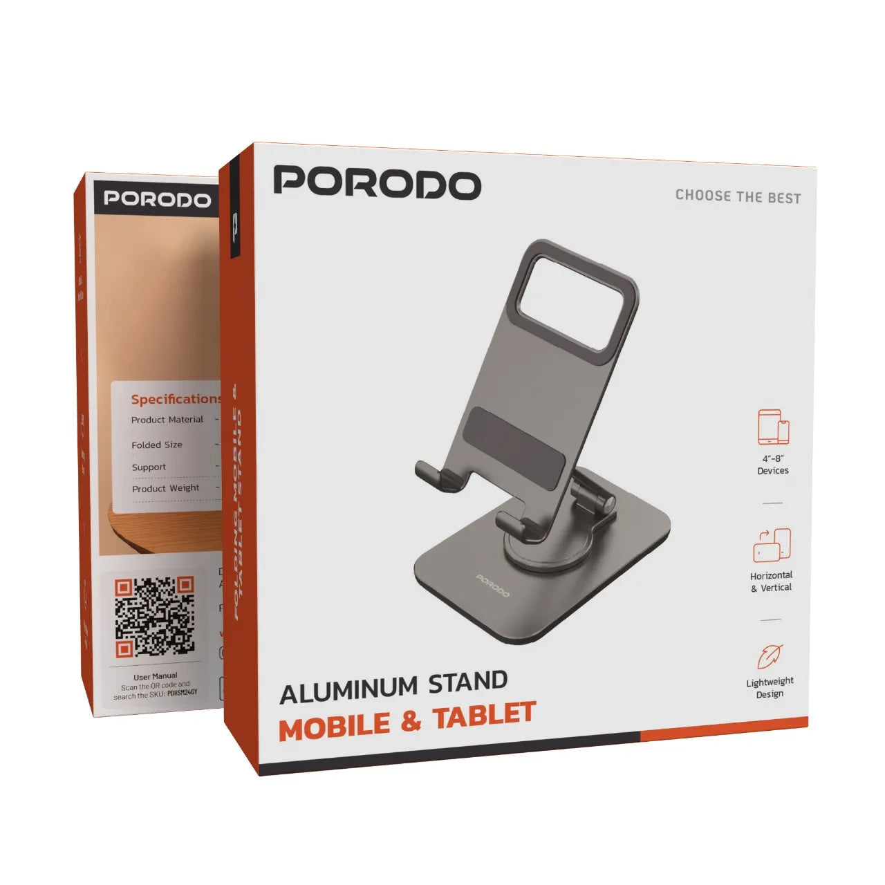 Porodo Aluminum Mobile & Tablet Stand Holder – Grey