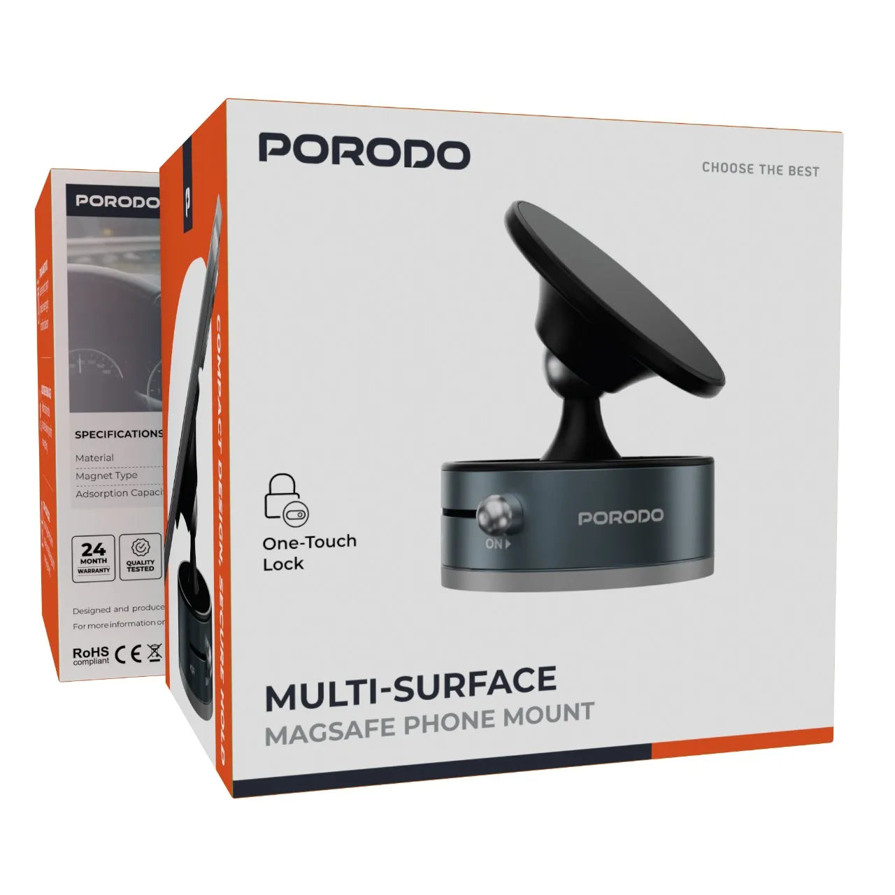Multi-Surface MagSafe Phone Mount with Strong N52 Magnet & One-Touch Lock - Porodo