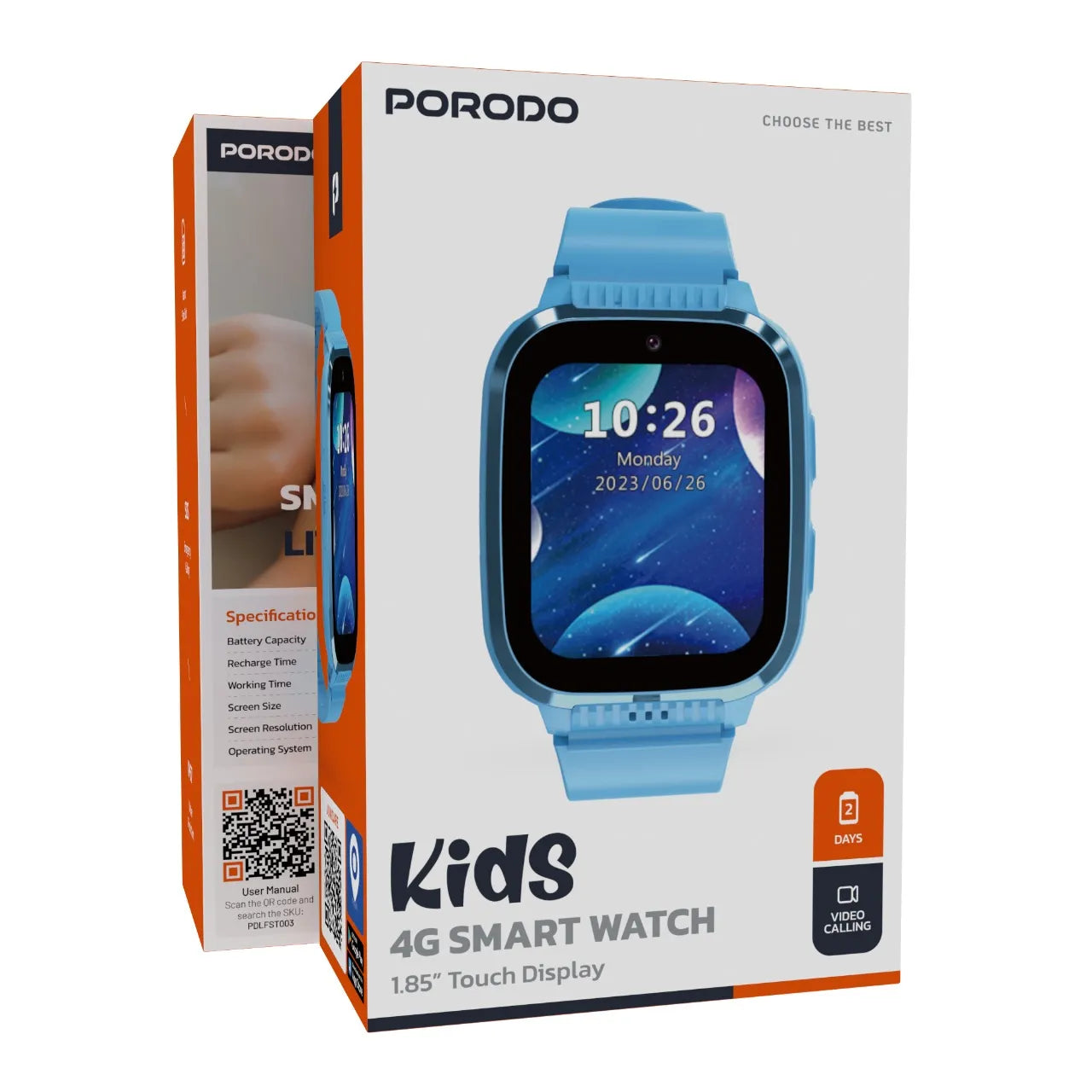 ساعة Porodo الذكية للأطفال 4G مع مكالمات فيديو وGPS ودعم شريحة Nano SIM – وردي / أزرق