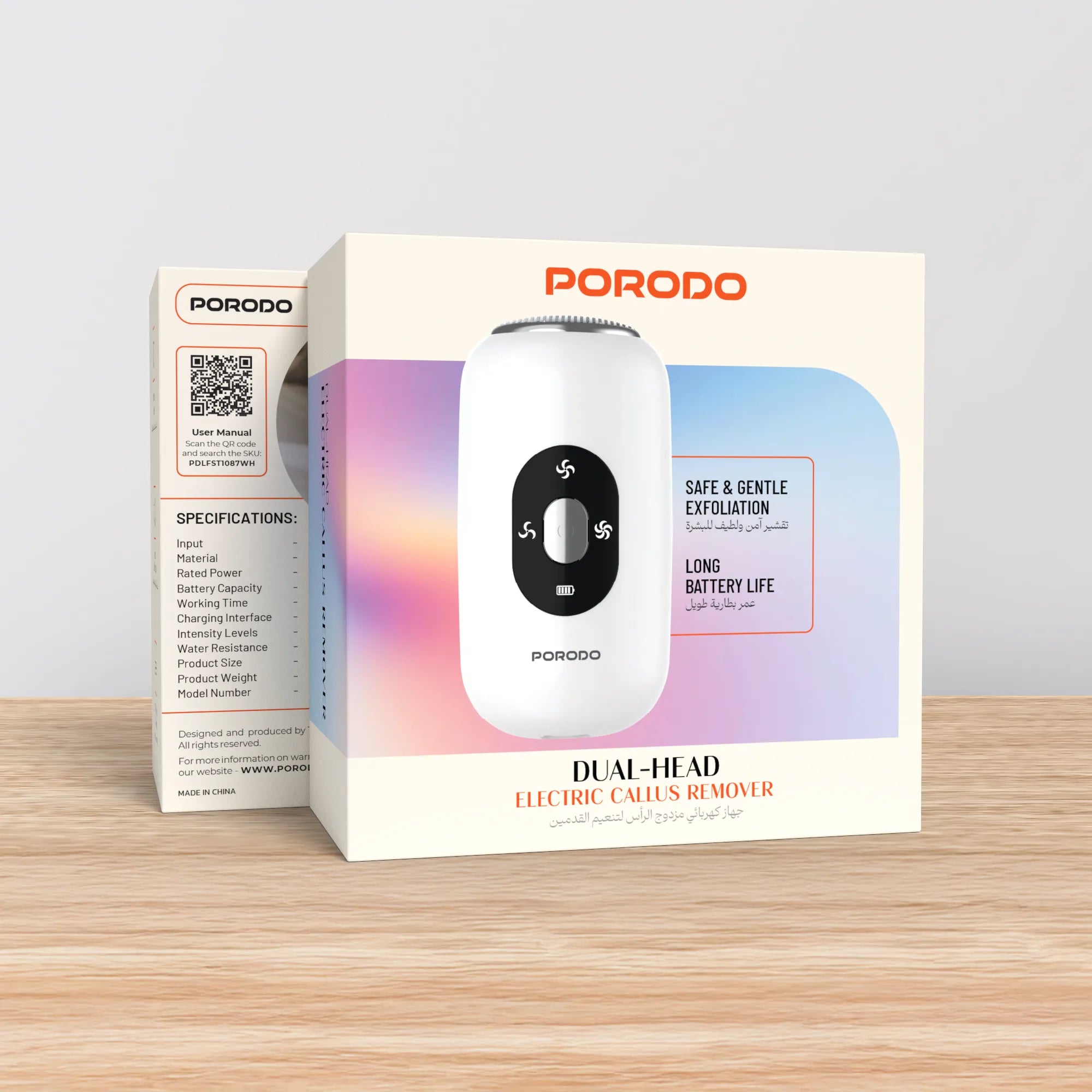 Electric Callus Remover with 2 heads- White -Porodo Lifestyle