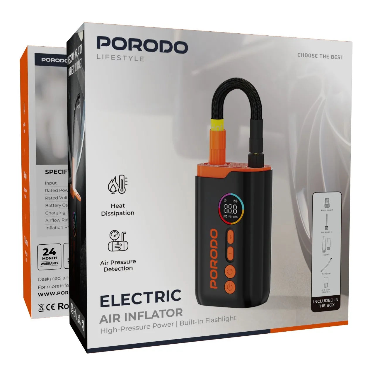 Electric Air Inflator 150 PSI Portable Digital Air Pump with LED Display & Multiple Modes – Porodo