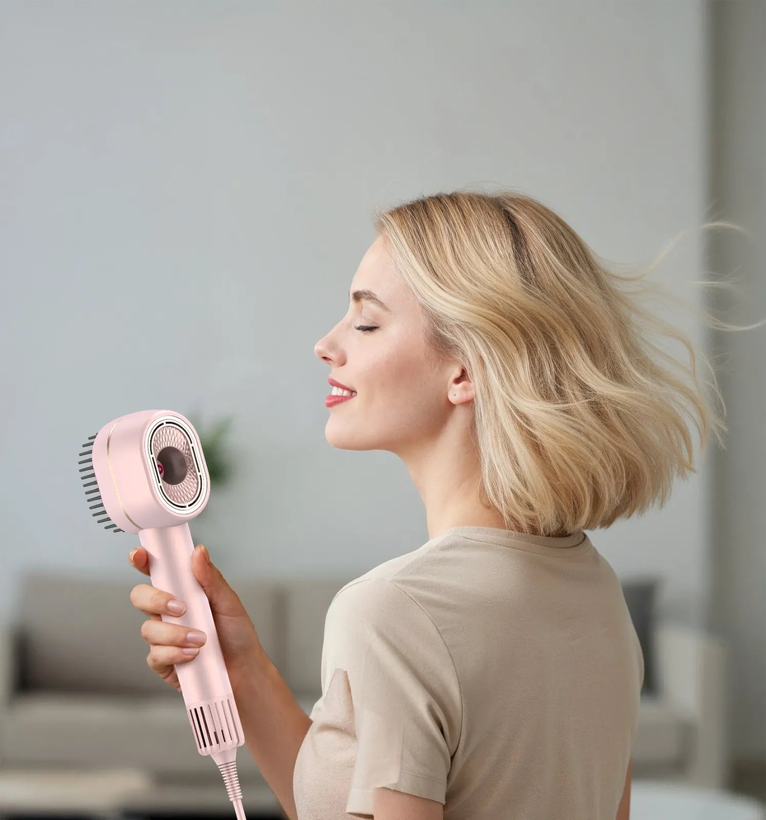 Porodo Lifestyle 2-in-1 Hair Dryer & Straightener Brush Pink