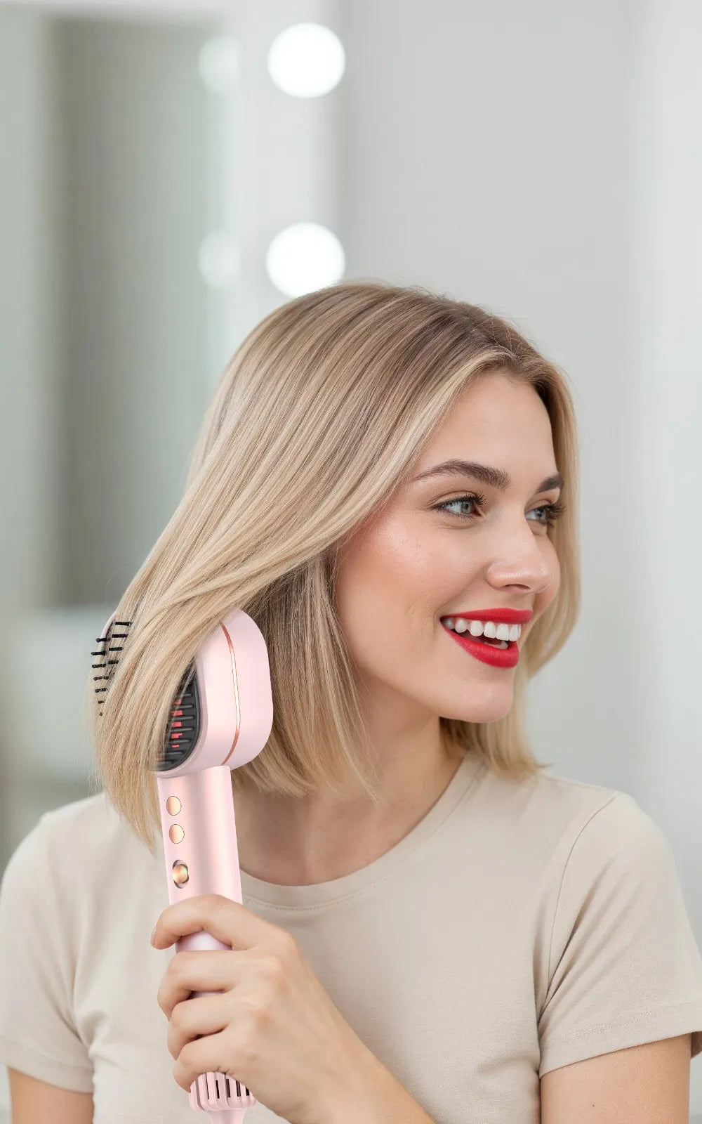 Porodo Lifestyle 2-in-1 Hair Dryer & Straightener Brush Pink