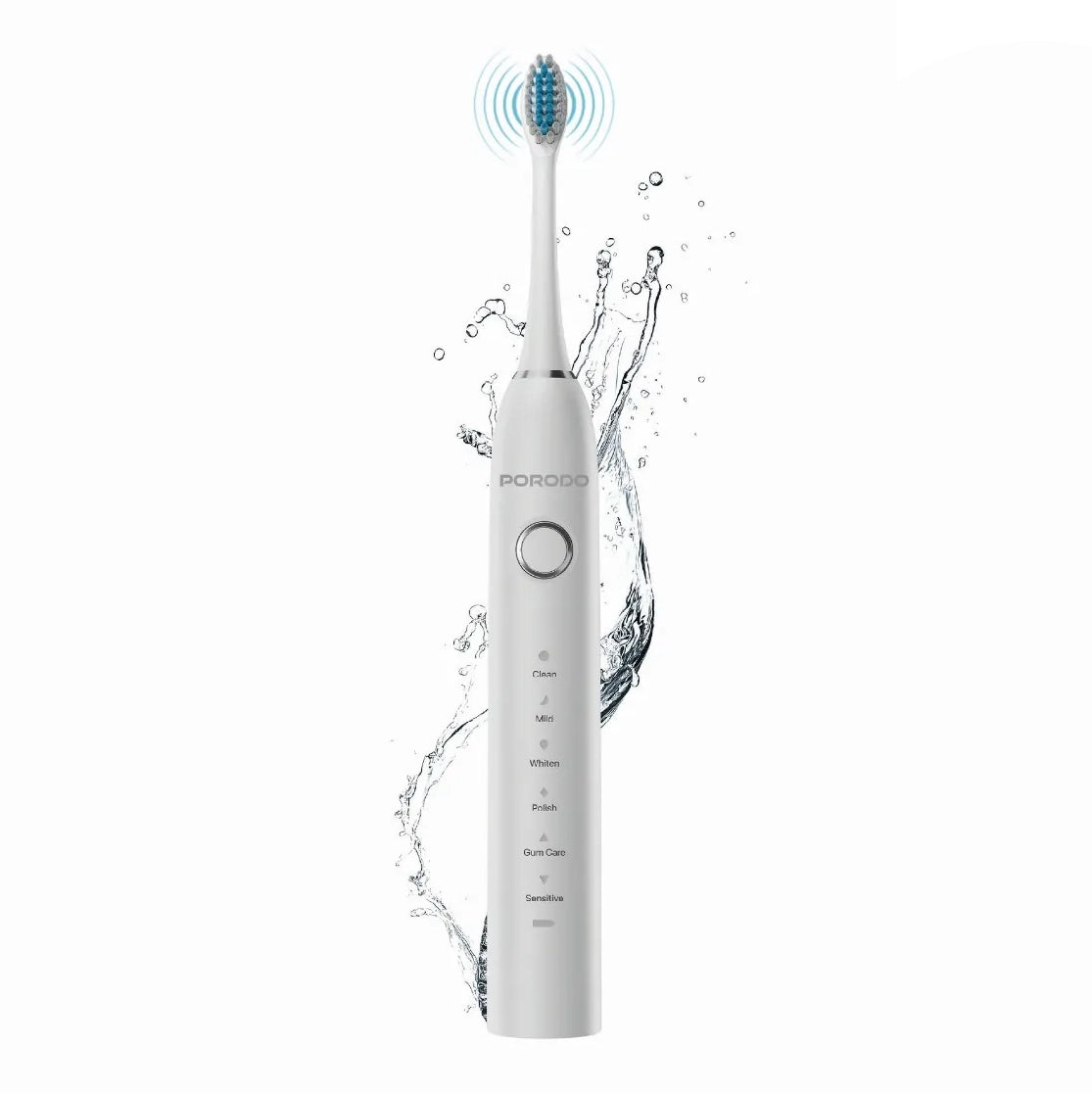 Smart Sonic Electric Toothbrush 6 Cleaning Modes IPX7 with 4 Brush Heads – White -Porodo
