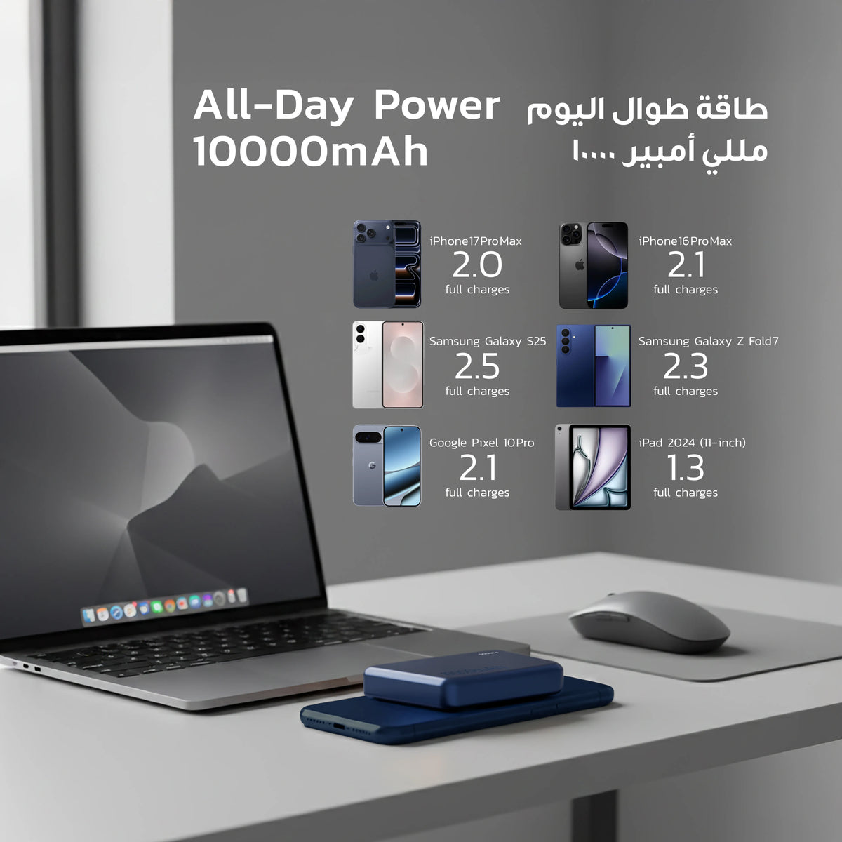 باور بانك مغناطيسي MagSafe 10000mAh شحن لاسلكي 15W + PD 20W – بورودو Porodo BLUVORA Blue-3