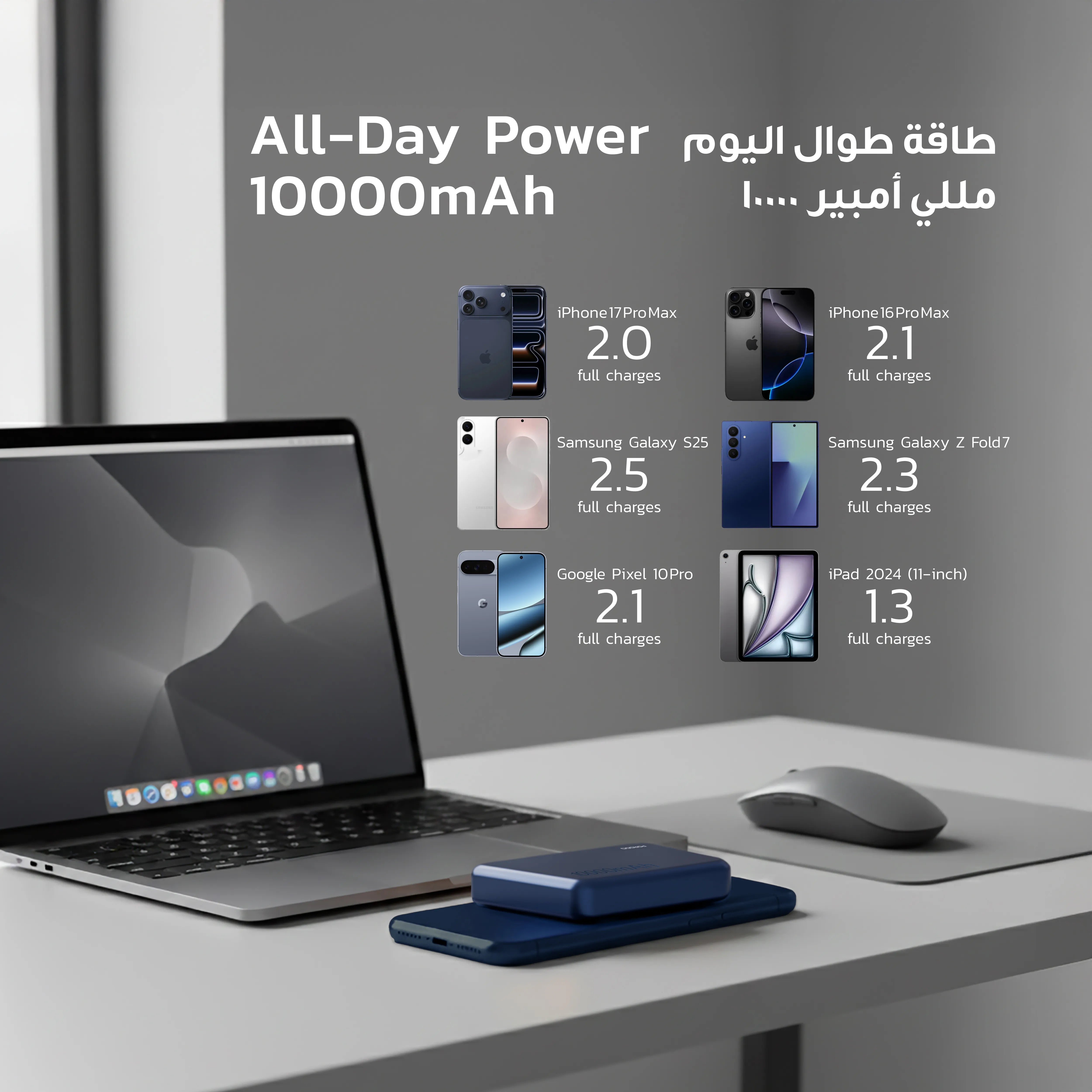 Porodo BLUVORA MagSafe Power Bank 10000mAh 20W PD + 15W Wireless - Blue