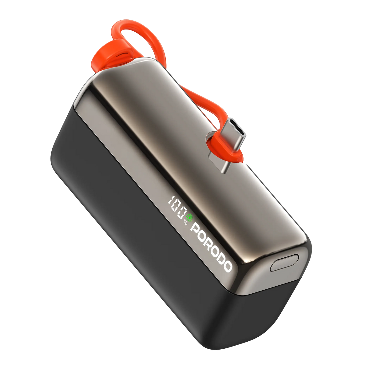 Pocket Volt Power Bank 10000mAh 22.5W Fast Charging Built-in Type-C Cable – Black / White - Porodo-1