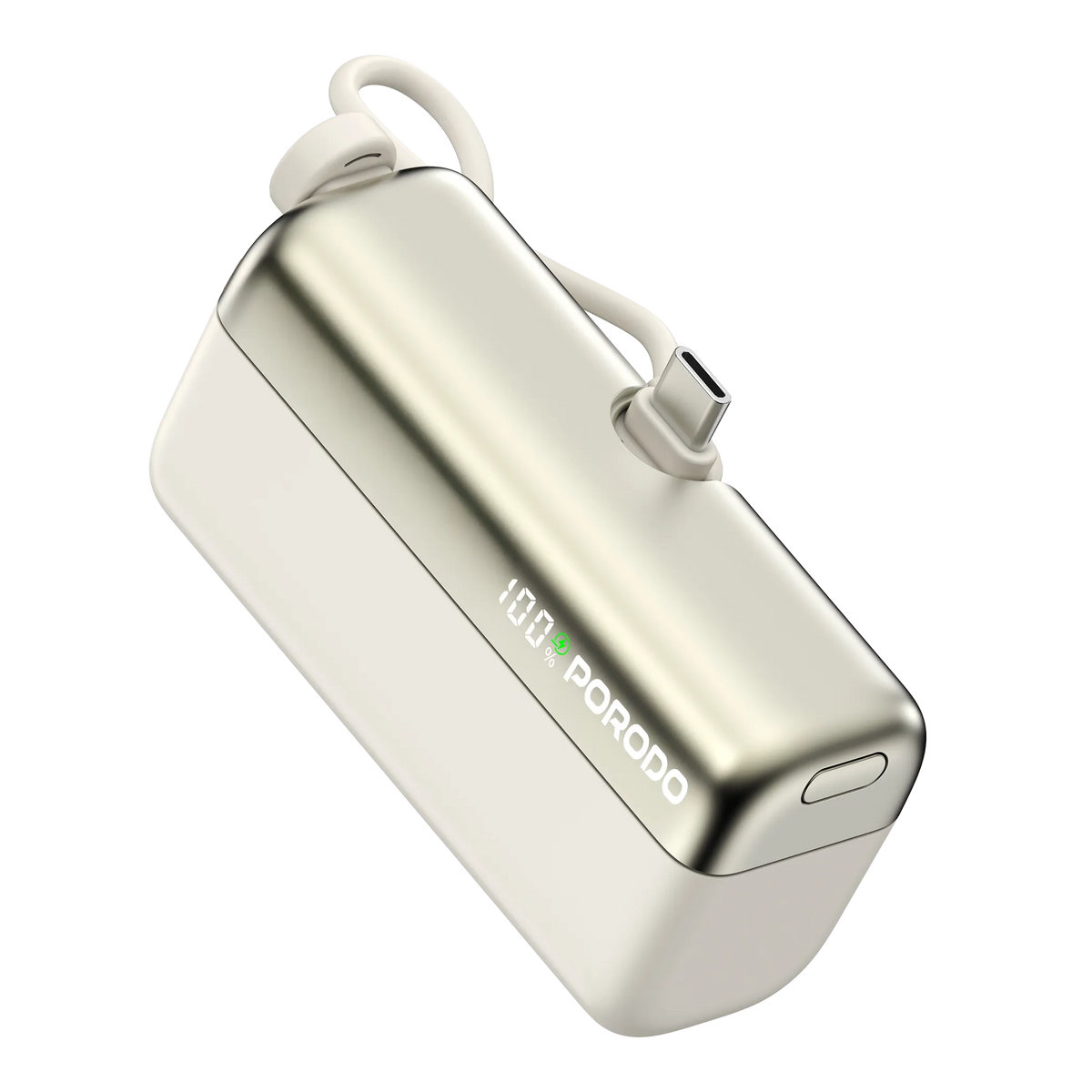 باور بانك بورودو Pocket Volt بسعة 10000mAh وشحن سريع 22.5 واط مع كابل Type-C مدمج – أسود / أبيض