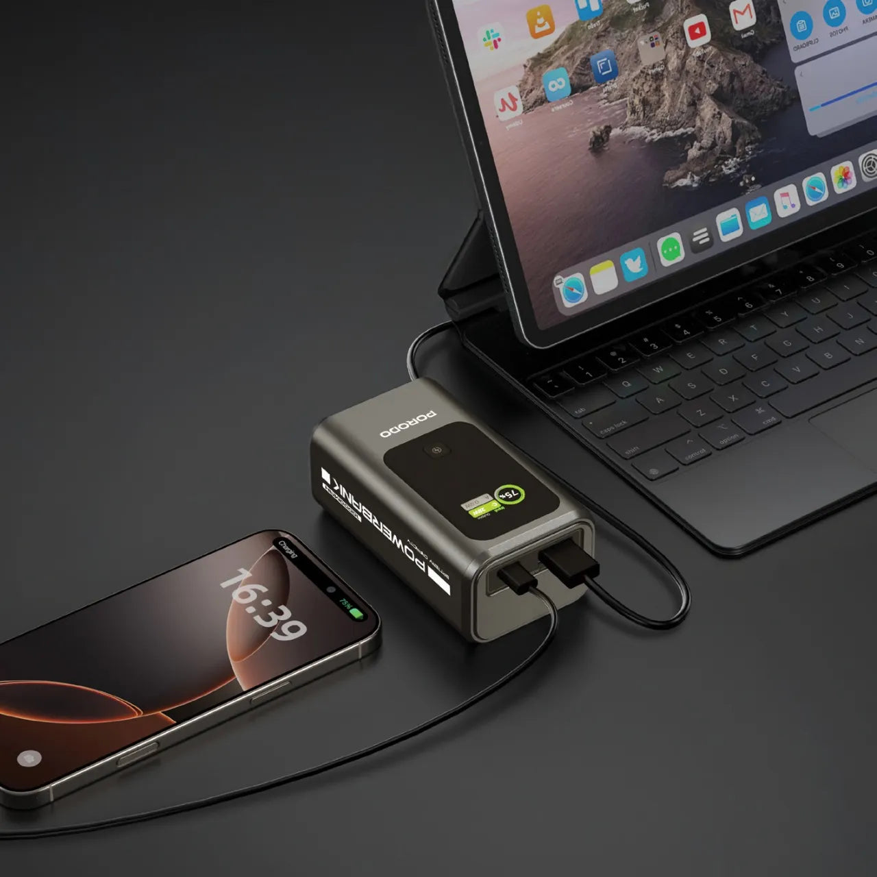 Porodo 35W Power Bank 10000mAh with TFT Display & Fast Charging – Grey