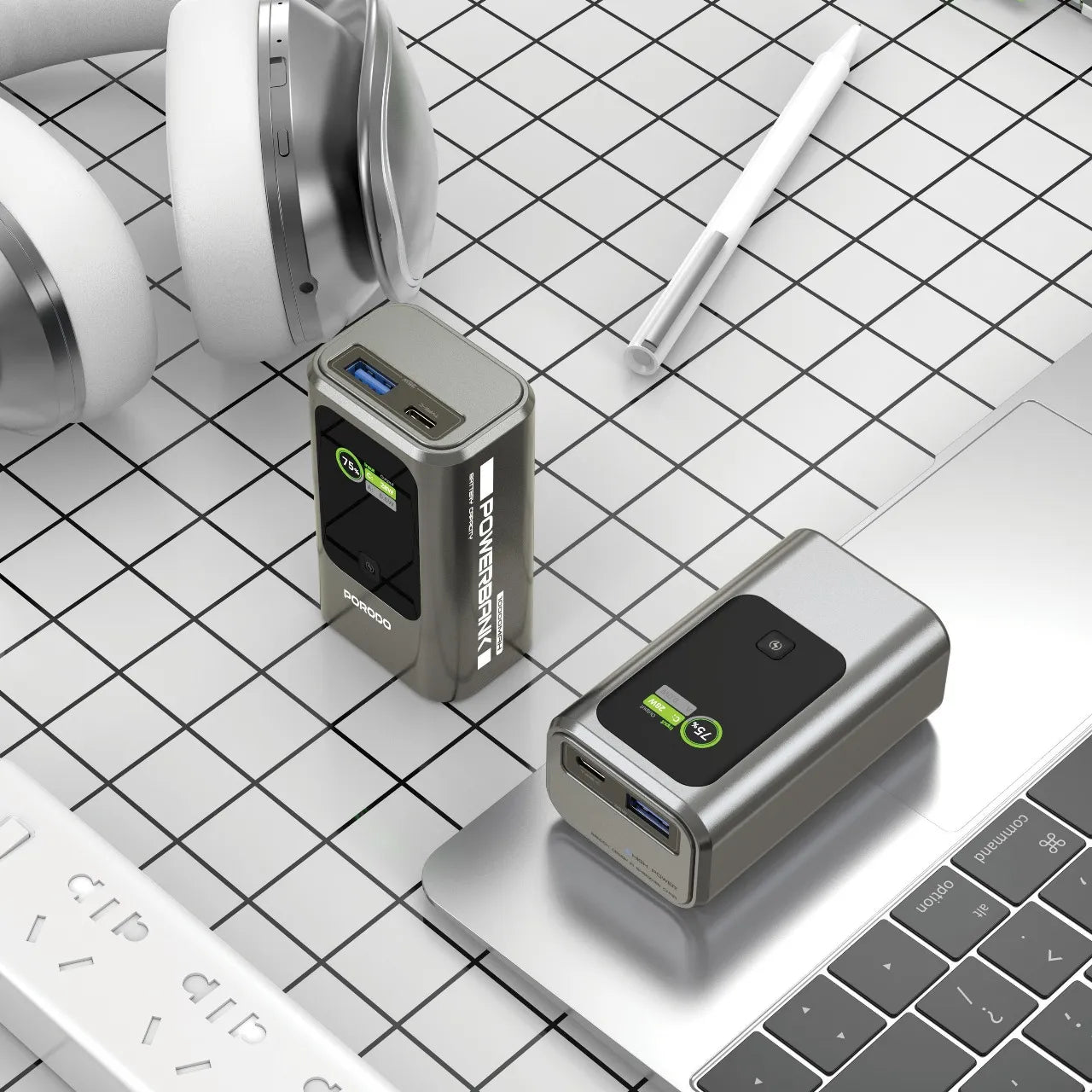 Porodo 35W Power Bank 10000mAh with TFT Display & Fast Charging – Grey