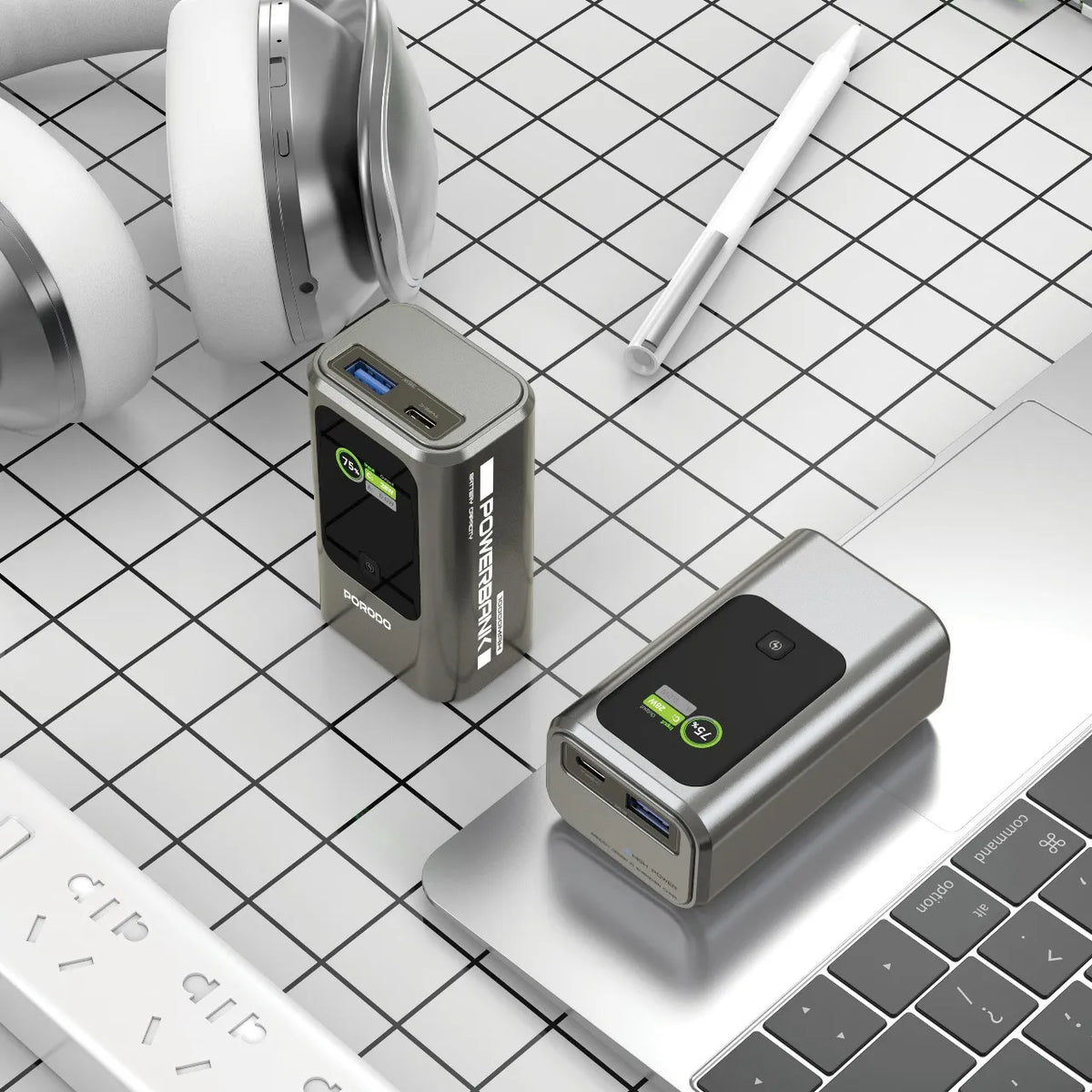 باور بانك 10000mAh بقدرة 35W مع شاشة TFT وشحن سريع – بورودو Porodo Power Bank Grey-4