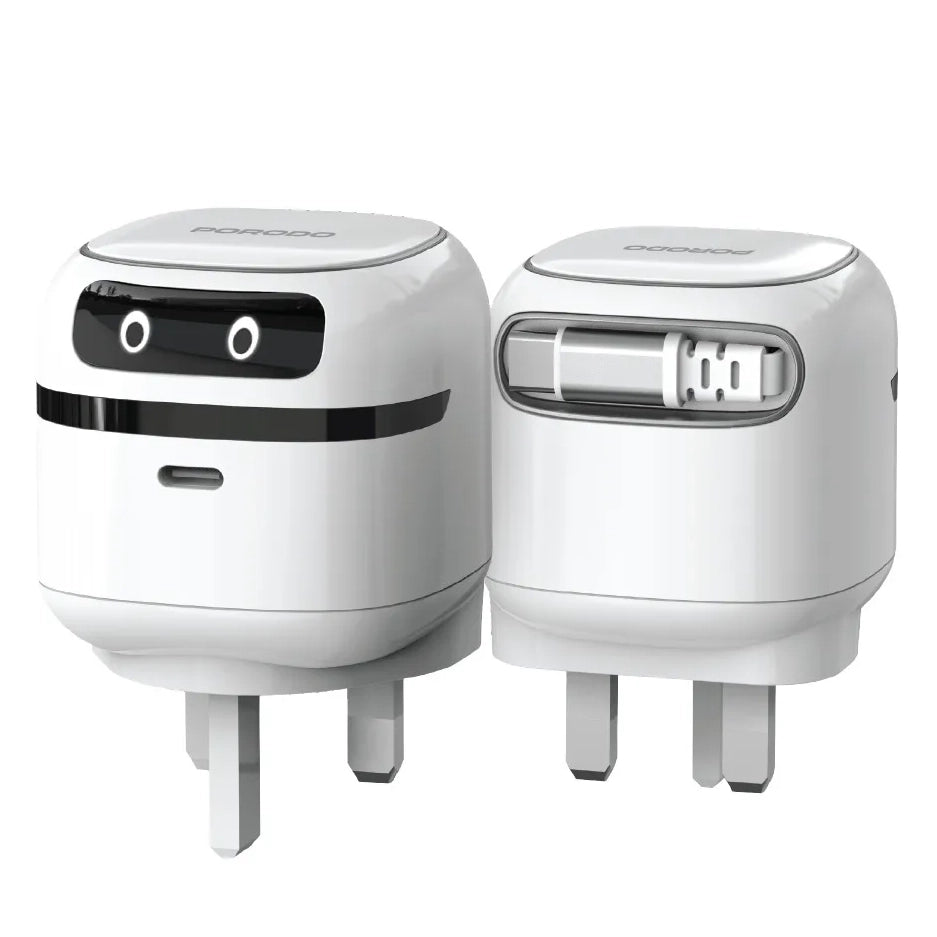 Mini Travel Charger 65W GaN Fast Charging with Dual USB-C & Retractable Cable – Porodo