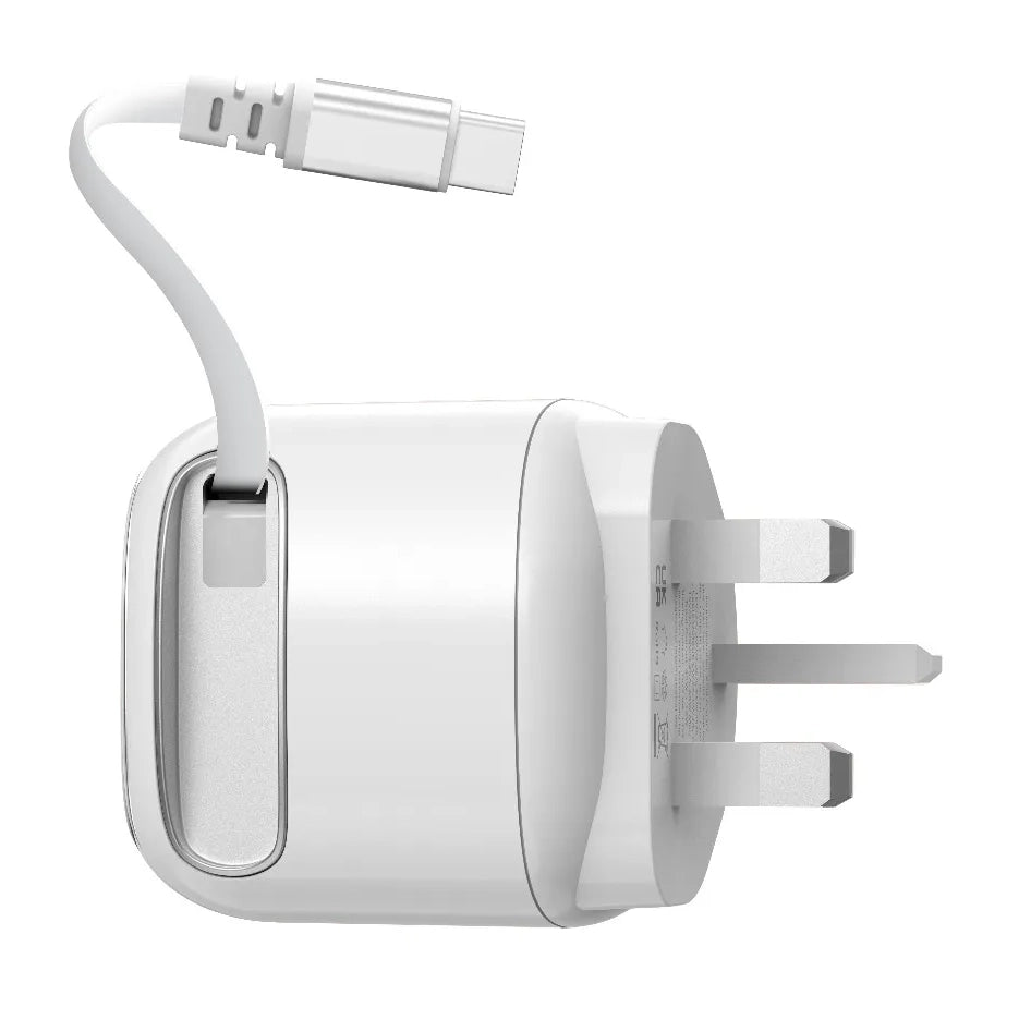 Mini Travel Charger 65W GaN Fast Charging with Dual USB-C & Retractable Cable – Porodo