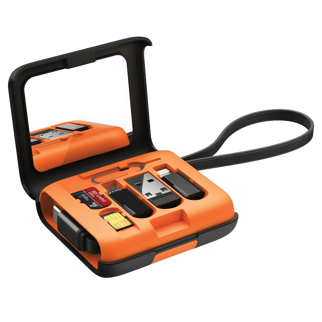 Porodo 6-in-1 Multifunctional Travel Cable Kit with USB-C, Lightning & SIM Storage