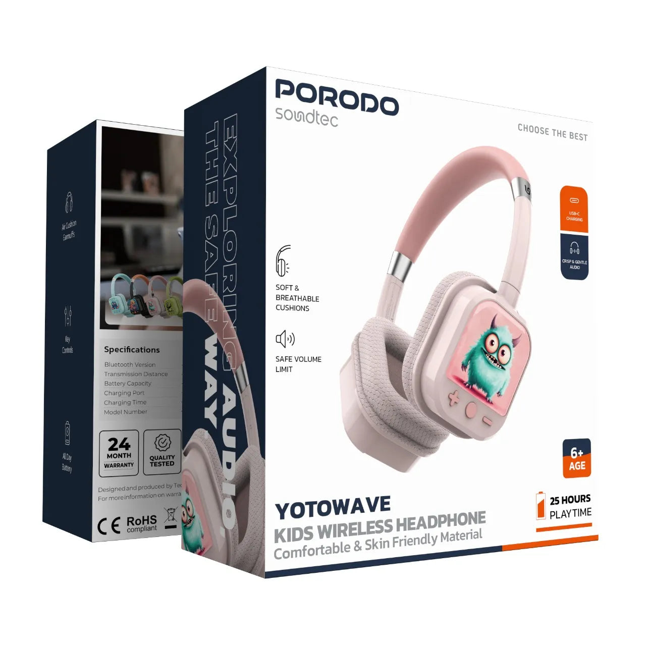 سماعة رأس لاسلكية للأطفال بورودو ساوندتيك YotoWave مع تحديد مستوى الصوت – ألوان متعددة
