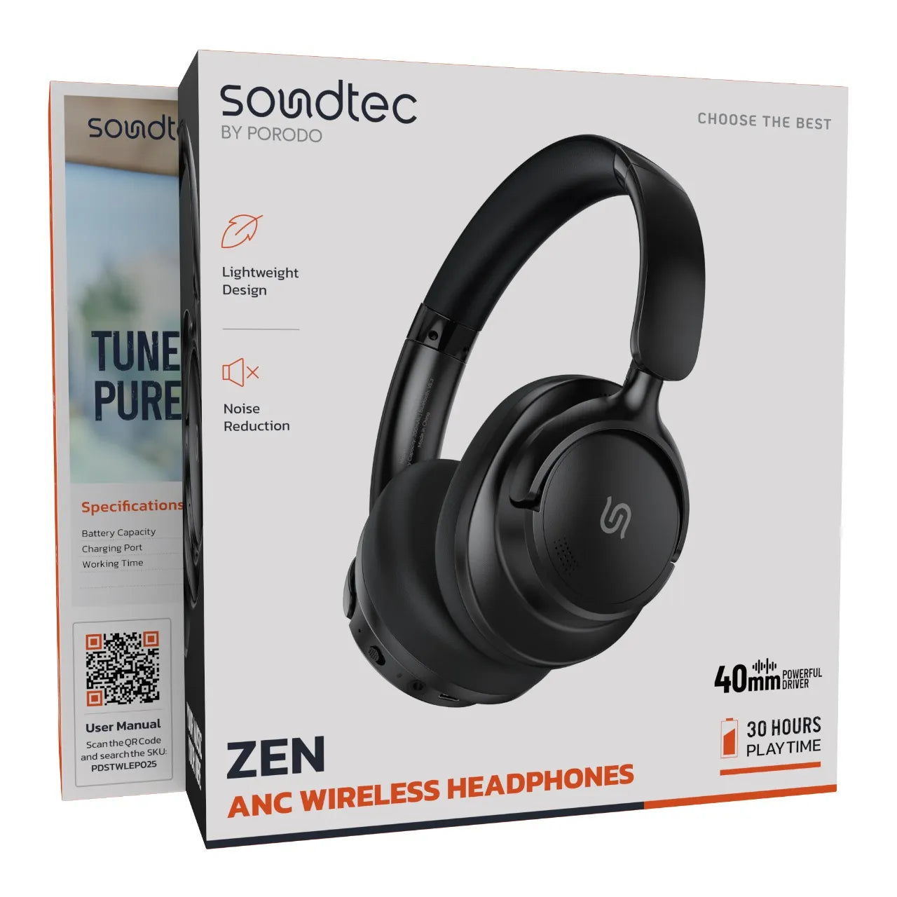 سماعات بلوتوث Zen Hybrid ANC بعزل ضوضاء متقدم – بورودو Porodo Soundtec