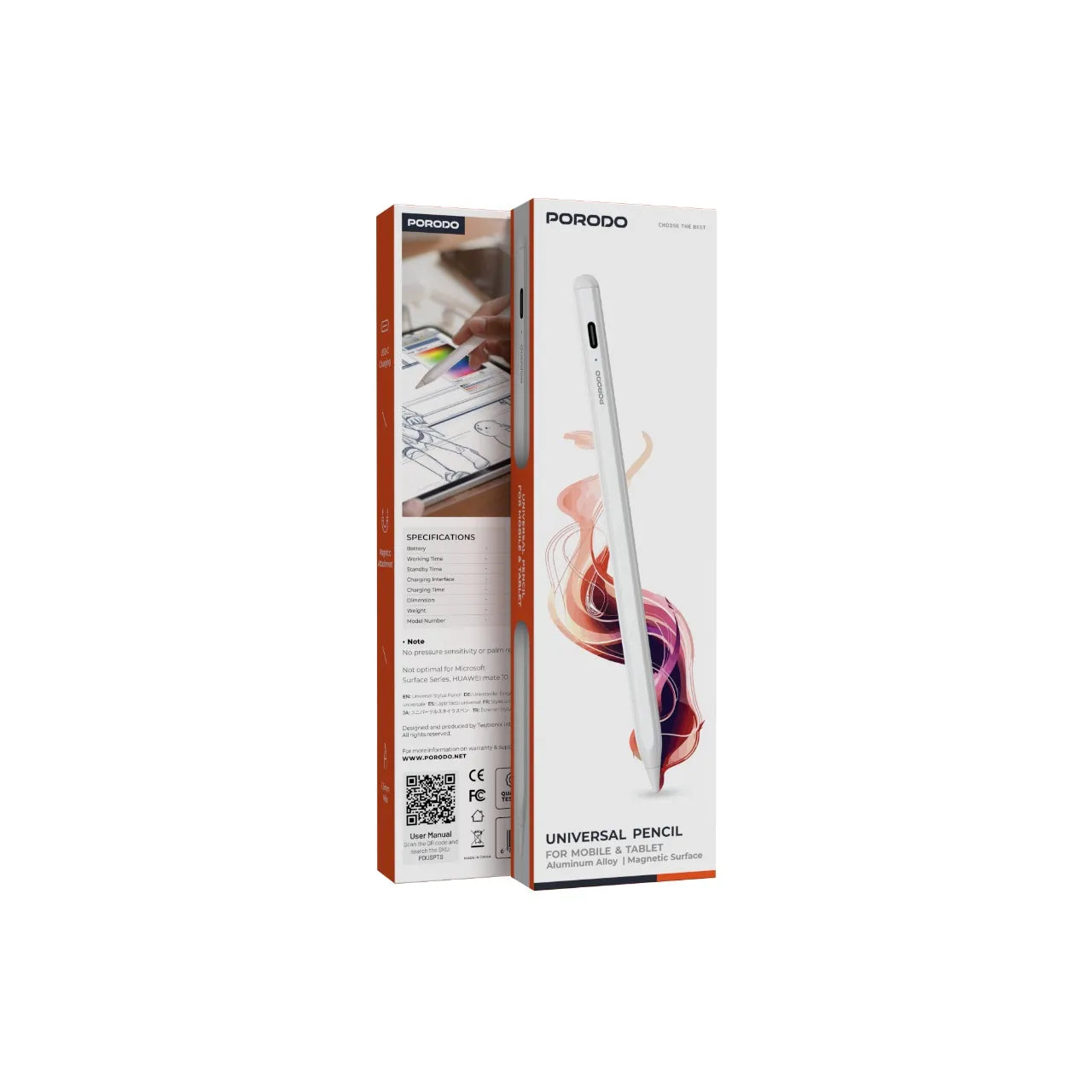 Porodo Universal Smart Pencil with Touch Switch - Black & White