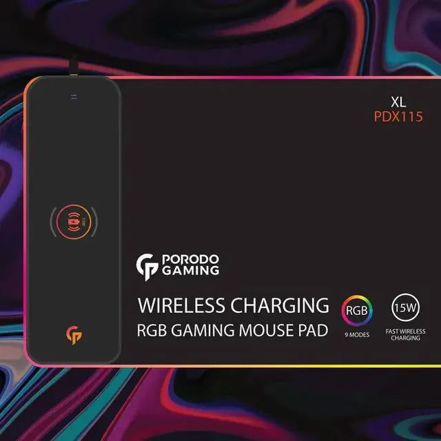 Porodo Gaming RGB Mouse Pad with 15W Wireless Charger – XL Black