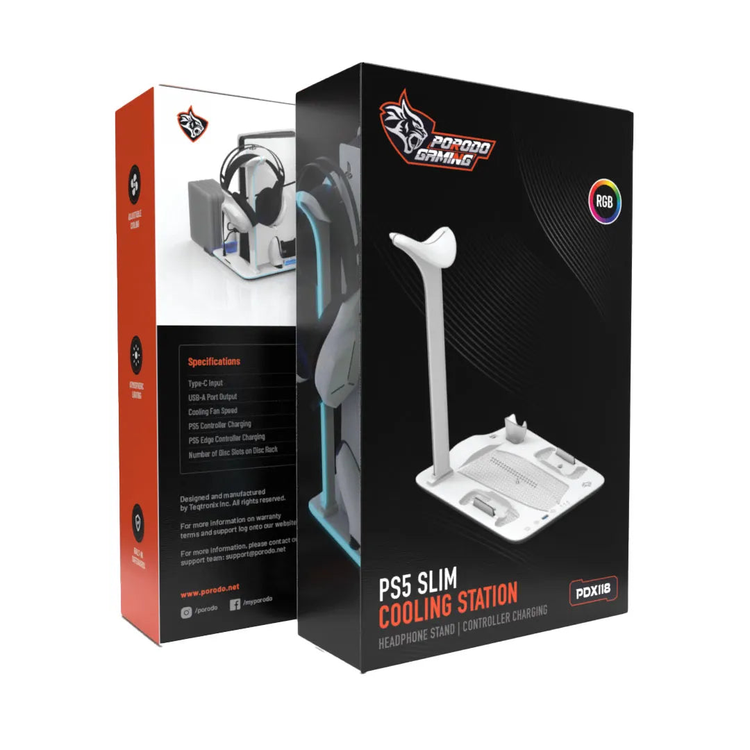 Porodo Gaming PDX118 PS5 Slim Cooling Station with RGB Lighting & Controller Charging