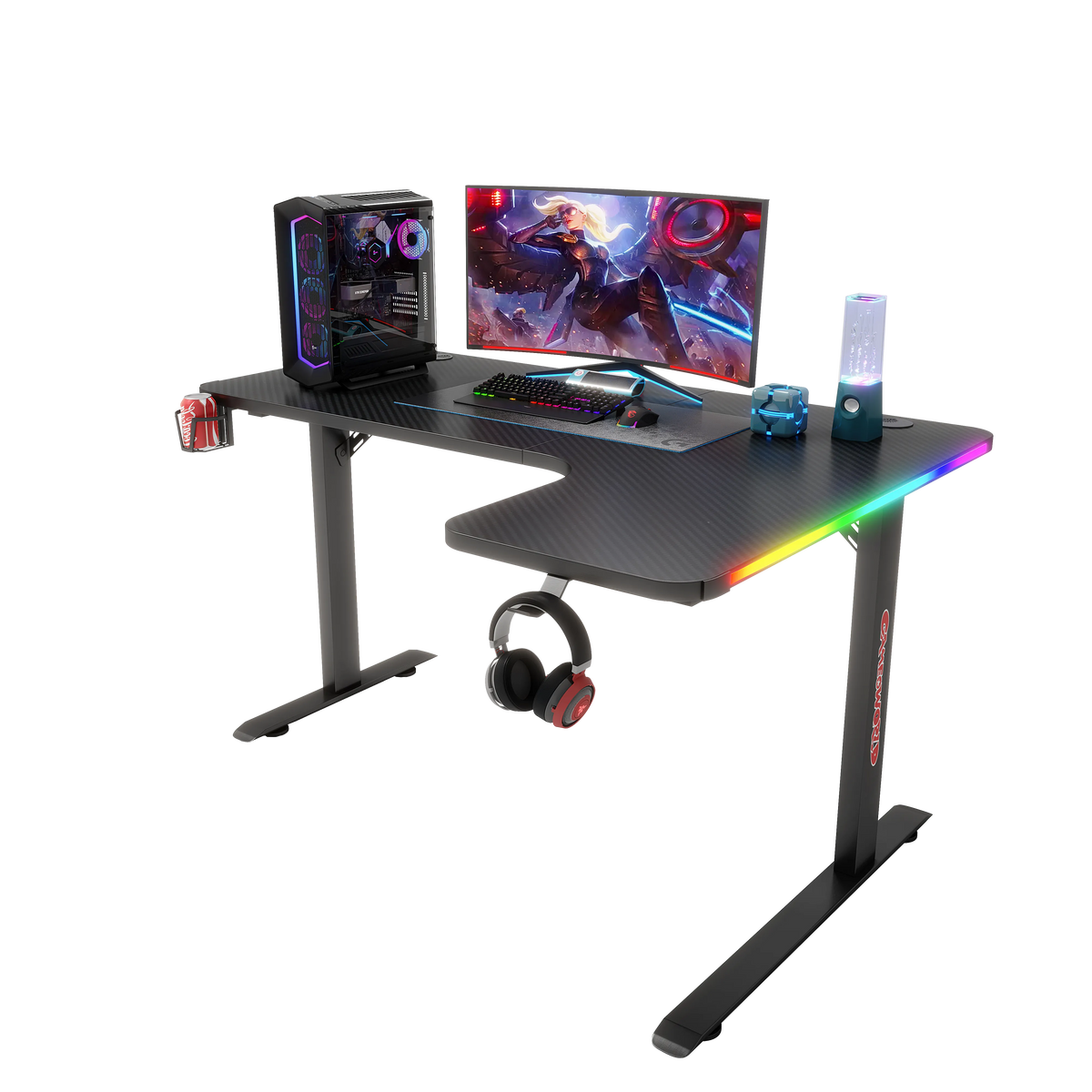 مكتب جيمينج RGB بسطح كاربون فايبر مع حاملات – بورودو Porodo Gaming