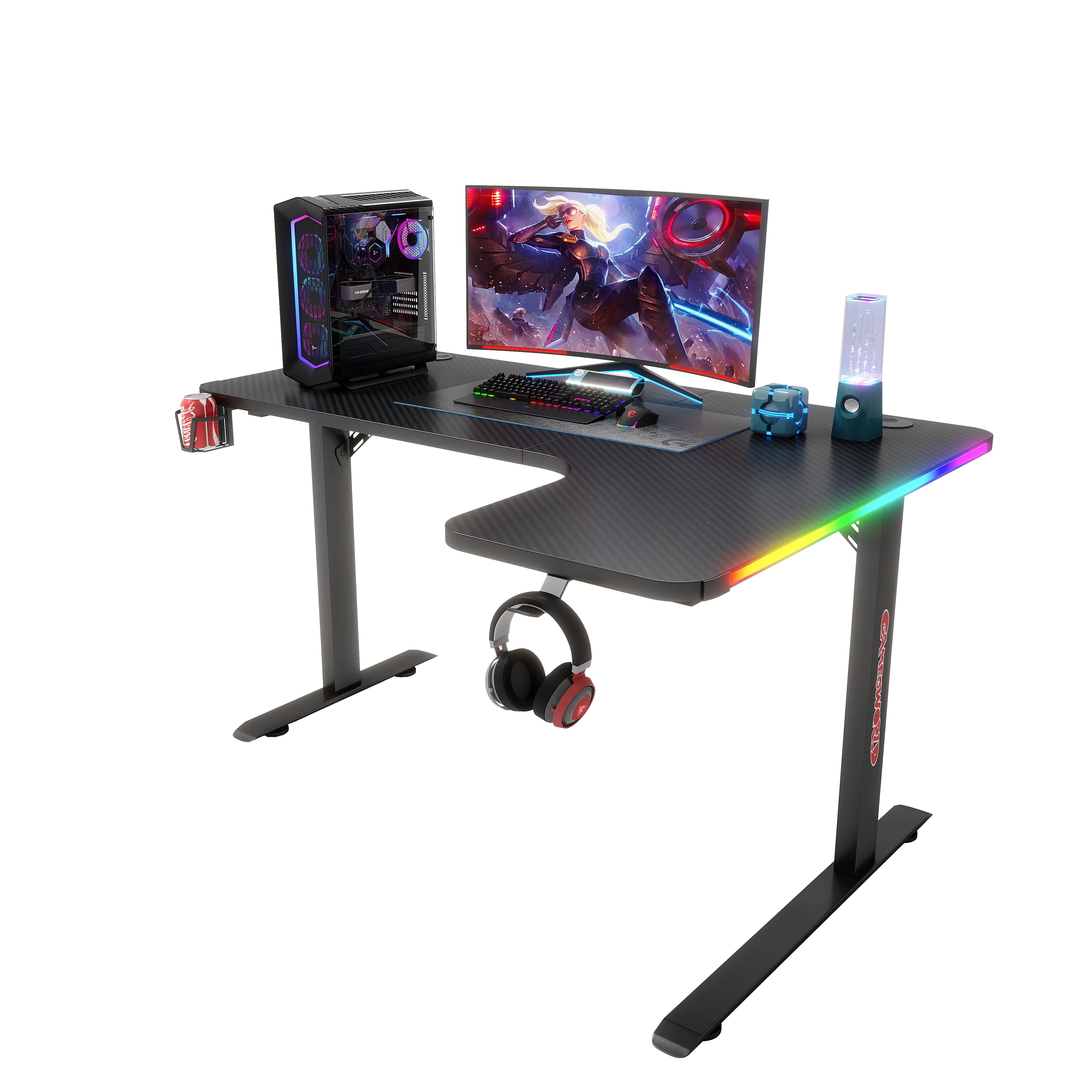 Porodo Gaming RGB Table with Holders – Carbon Fiber Gaming Desk