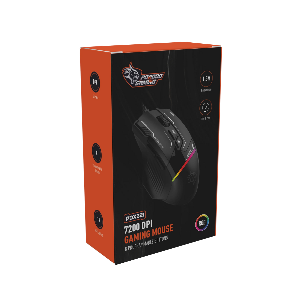 ماوس جيمينج سلكي RGB بدقة 7200 DPI مع 8 أزرار قابلة للبرمجة – بورودو Porodo Gaming-1