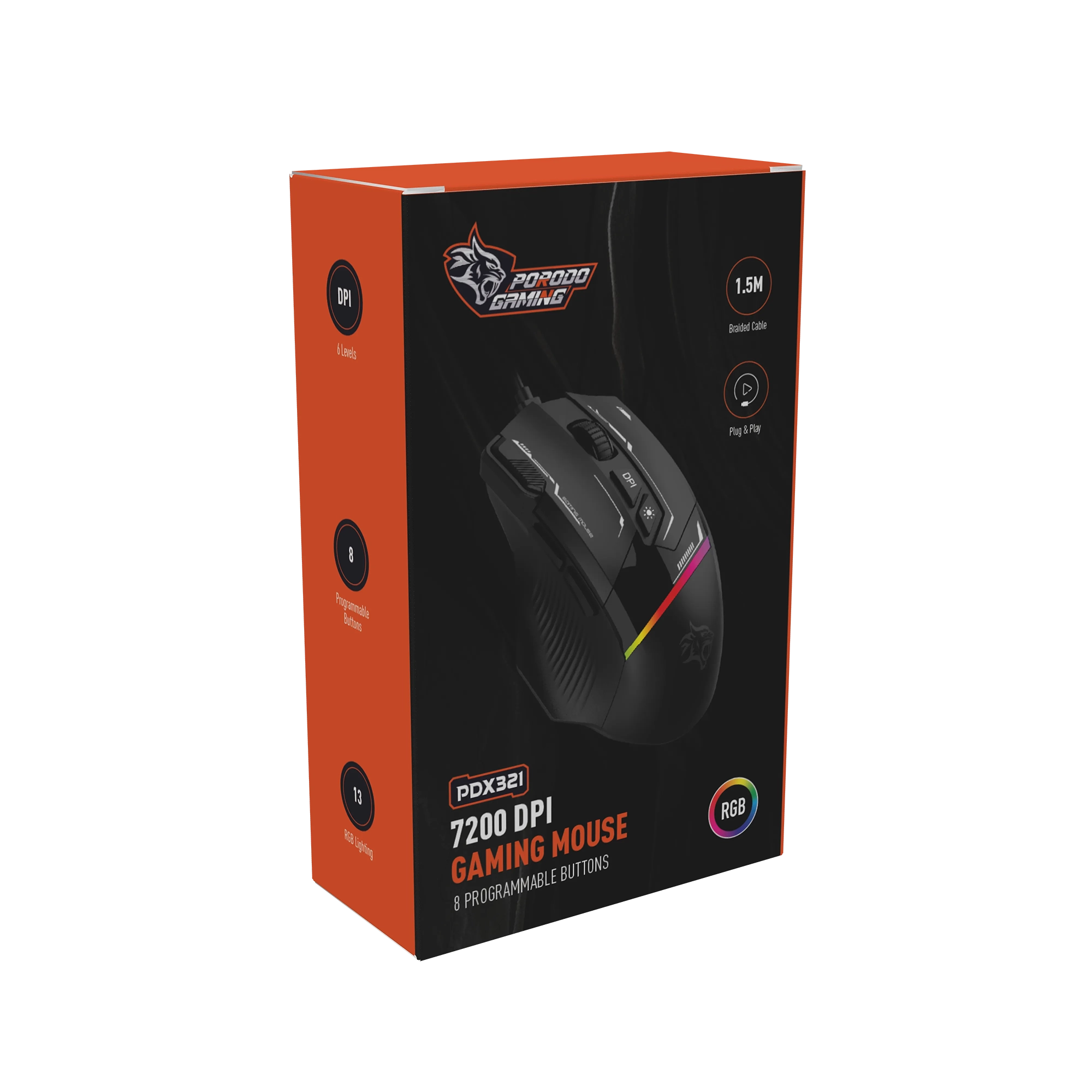 Porodo Gaming PDX321 RGB Wired Mouse 7200 DPI – 8 Programmable Buttons