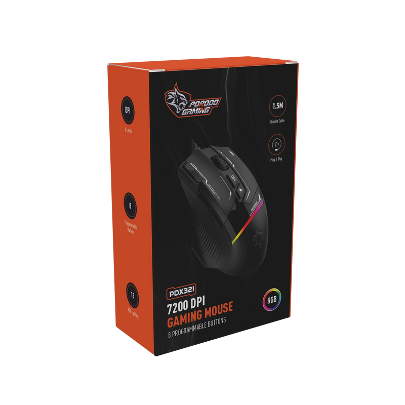 ماوس جيمينج سلكي RGB بدقة 7200 DPI مع 8 أزرار قابلة للبرمجة – بورودو Porodo Gaming-1